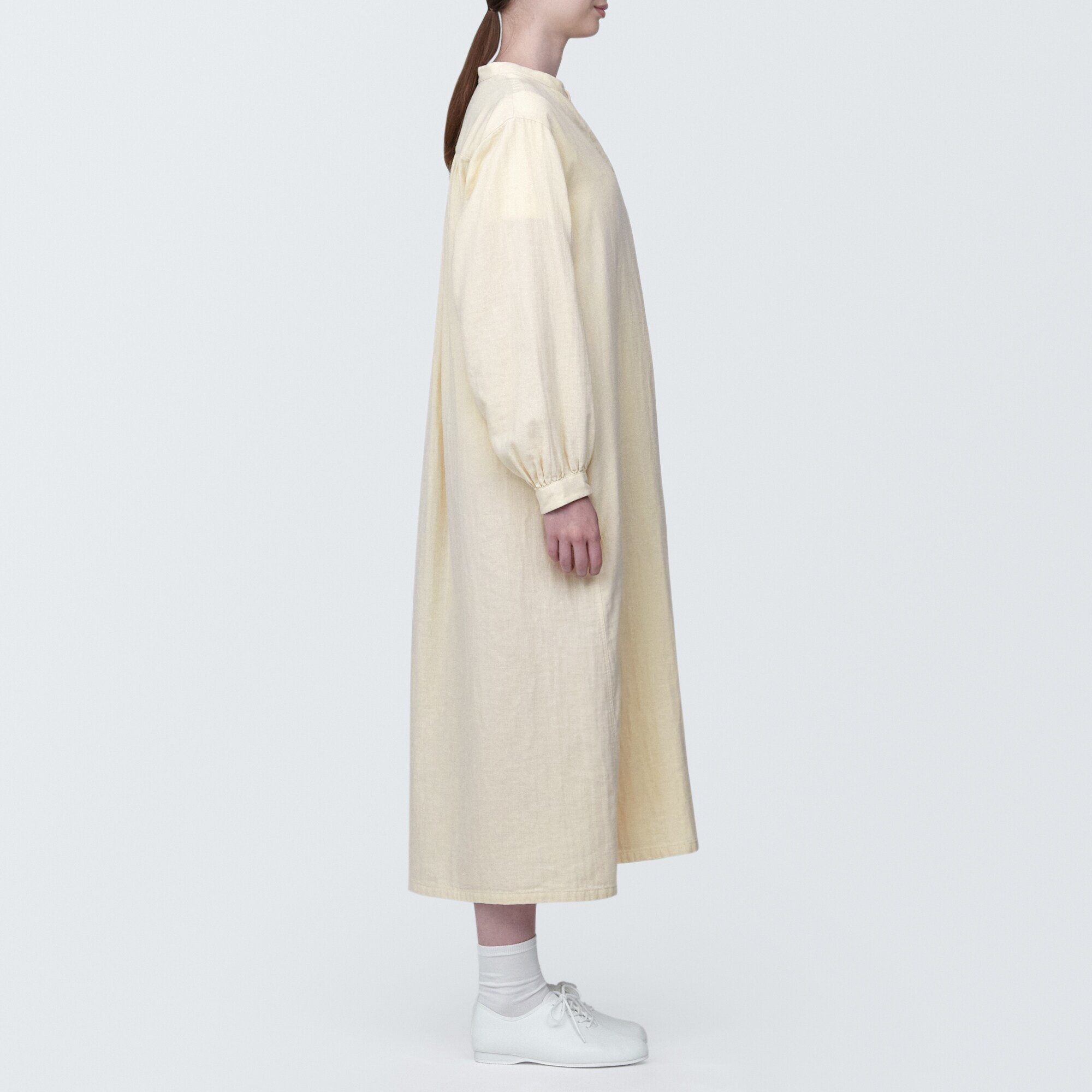 婦人　カポック混二重ガーゼ　長袖ワンピース