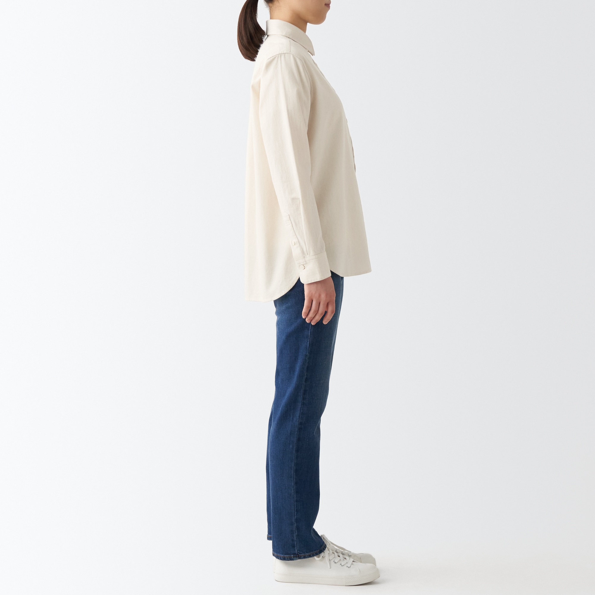 洗いざらしデニムレギュラーカラー長袖シャツ