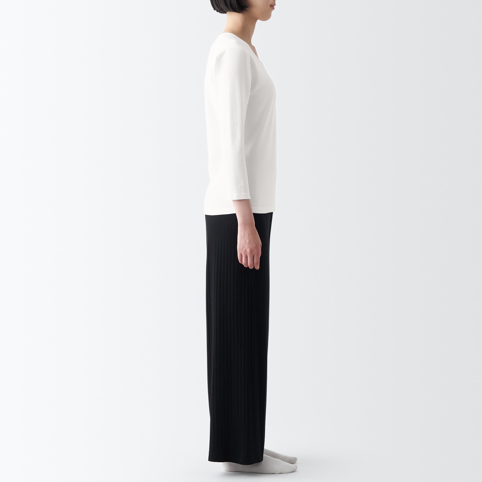 あったか綿　厚手　Ｕネック八分袖Ｔシャツ