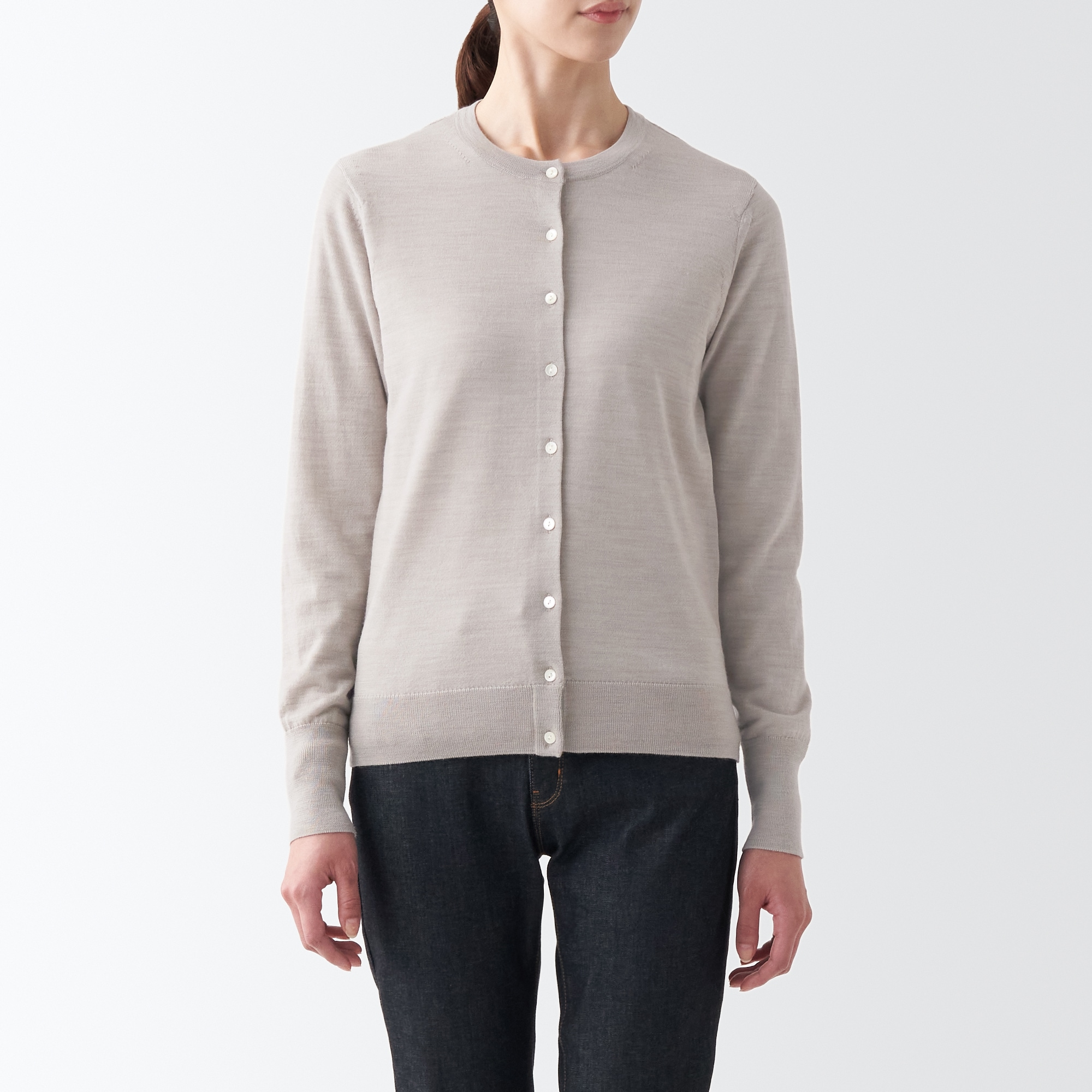 メリノウールクルーネックカーディガン