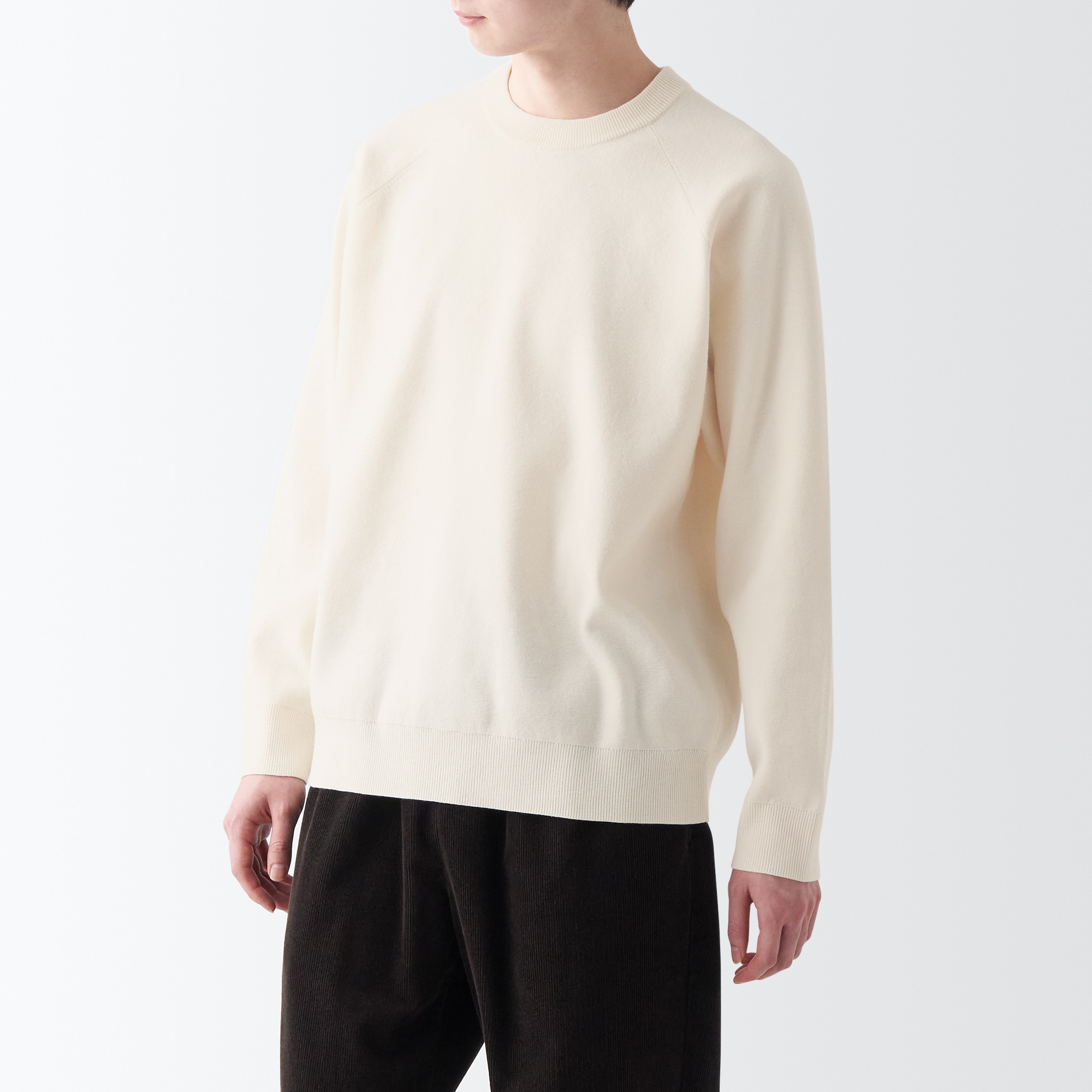 洗えるミラノリブ編みクルーネックワイドセーター（紳士）