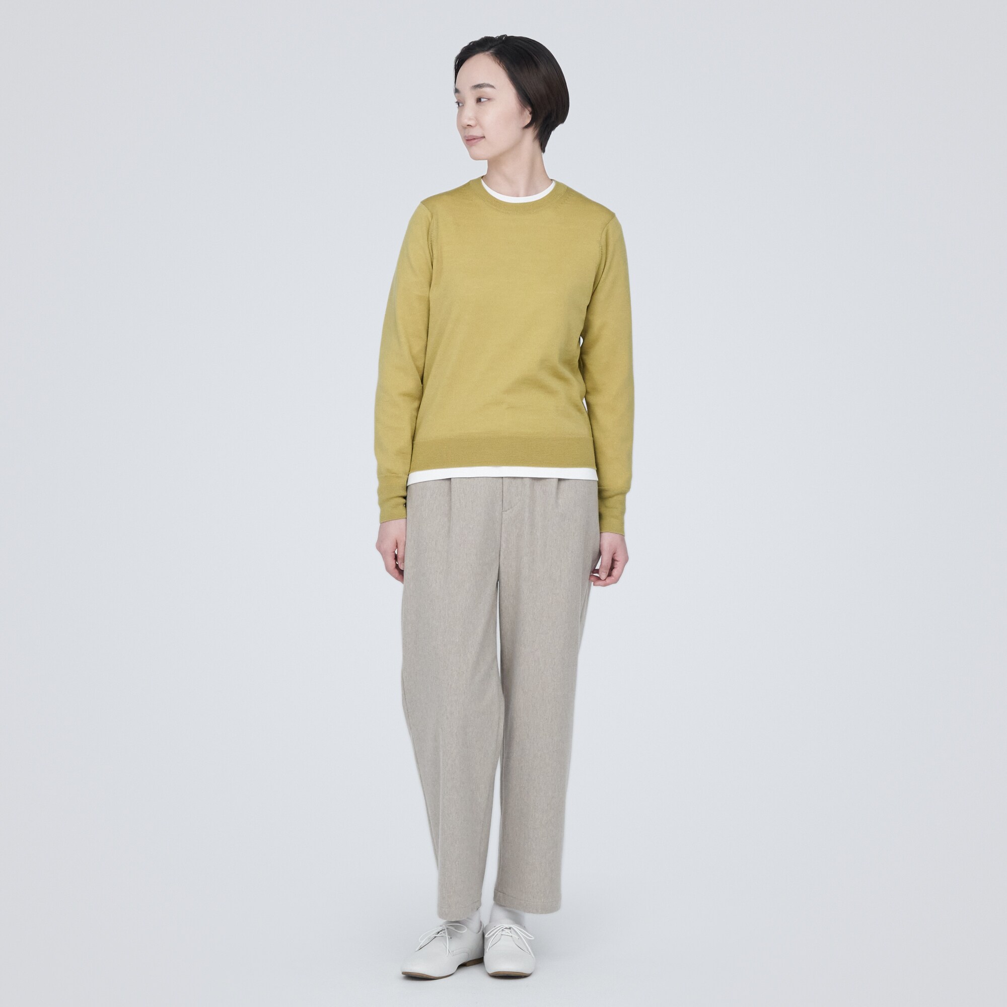 洗えるウールハイゲージクルーネックセーター