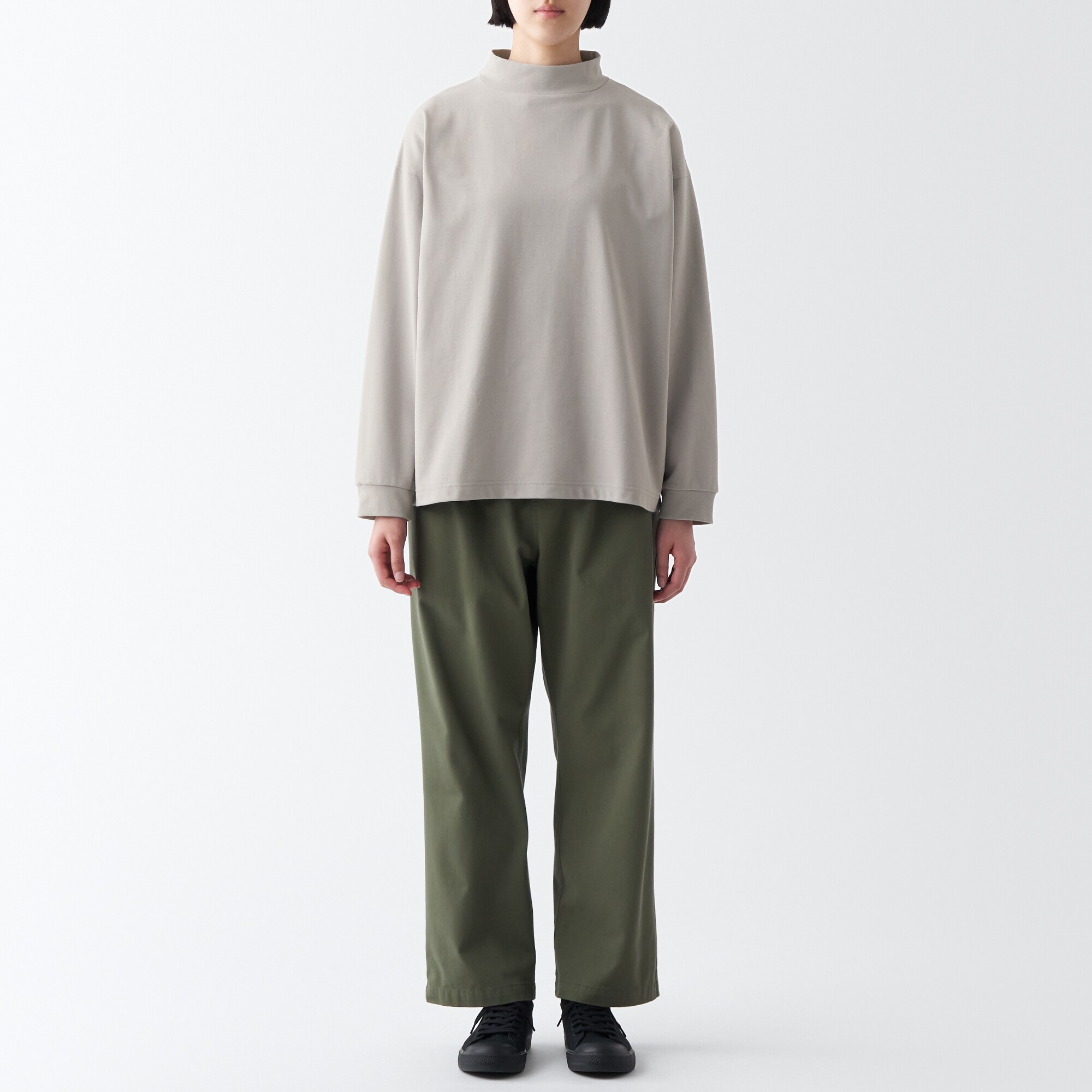 天竺編みハイネック長袖Ｔシャツ