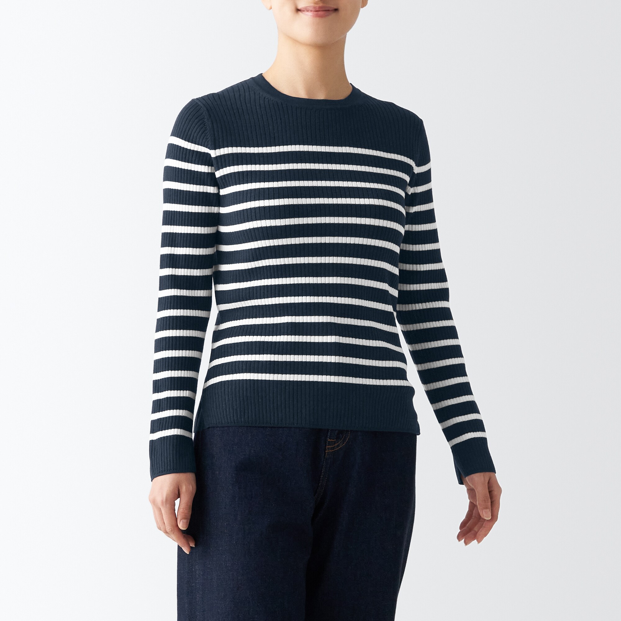 コットンシルクリブクルーネックセーター