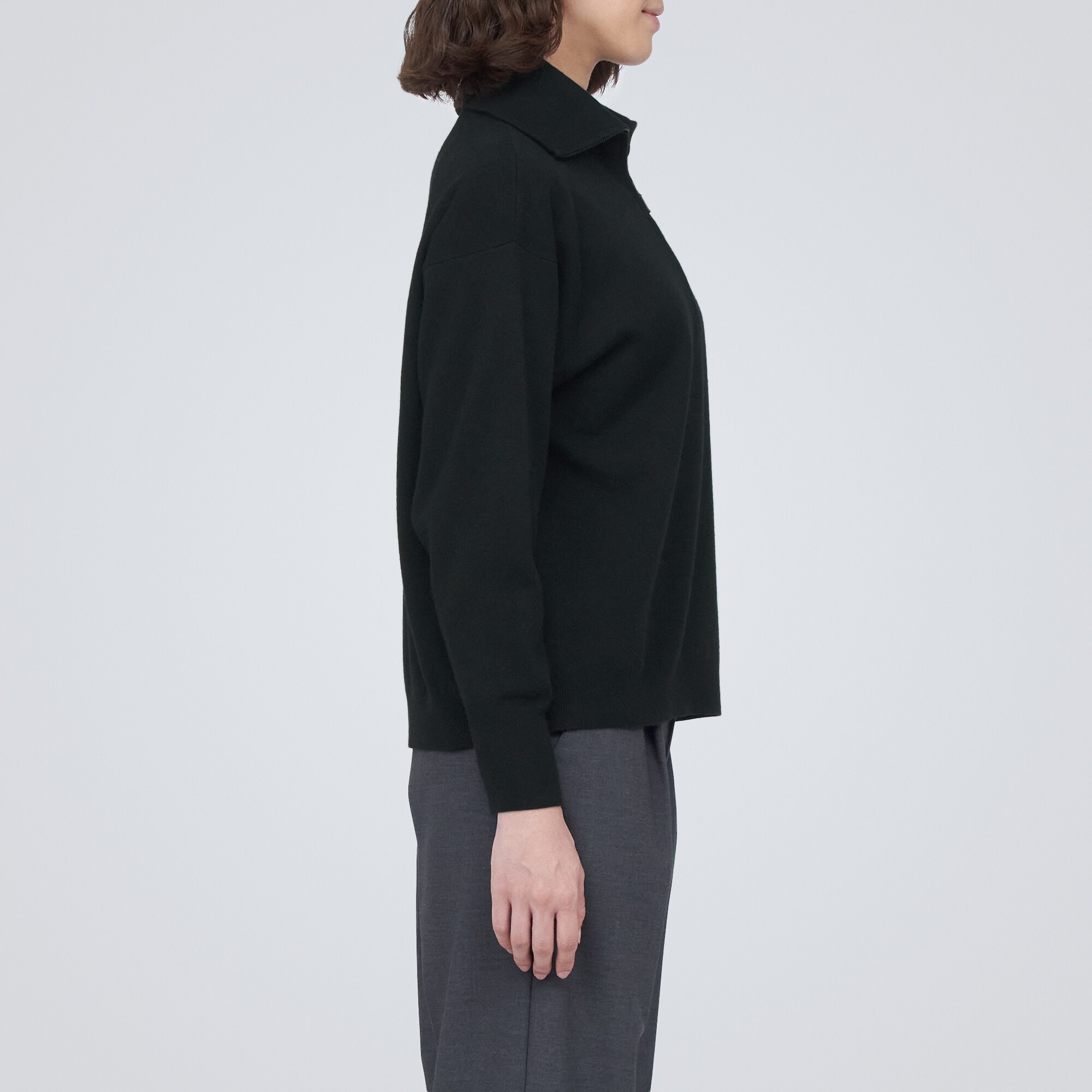 洗えるミラノリブ編みハーフジップセーター（婦人）