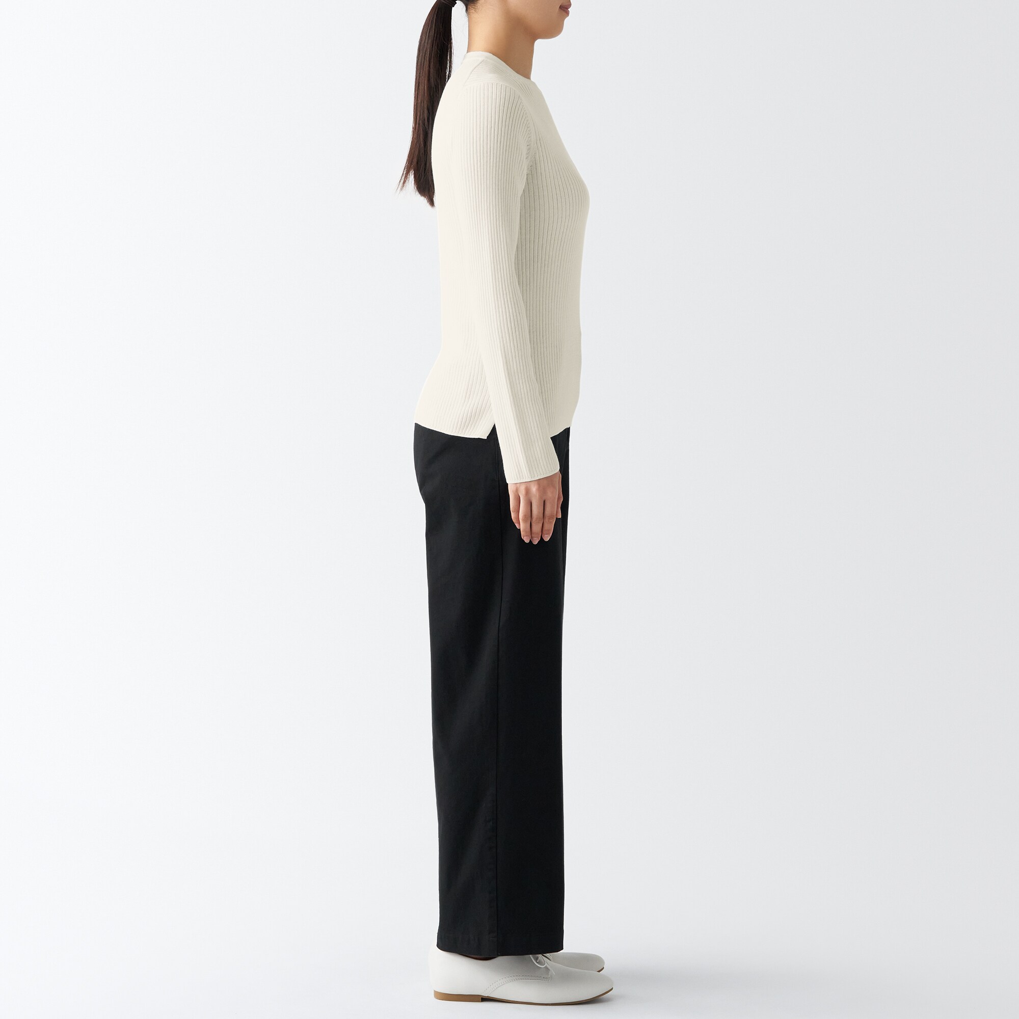 コットンシルクリブクルーネックセーター