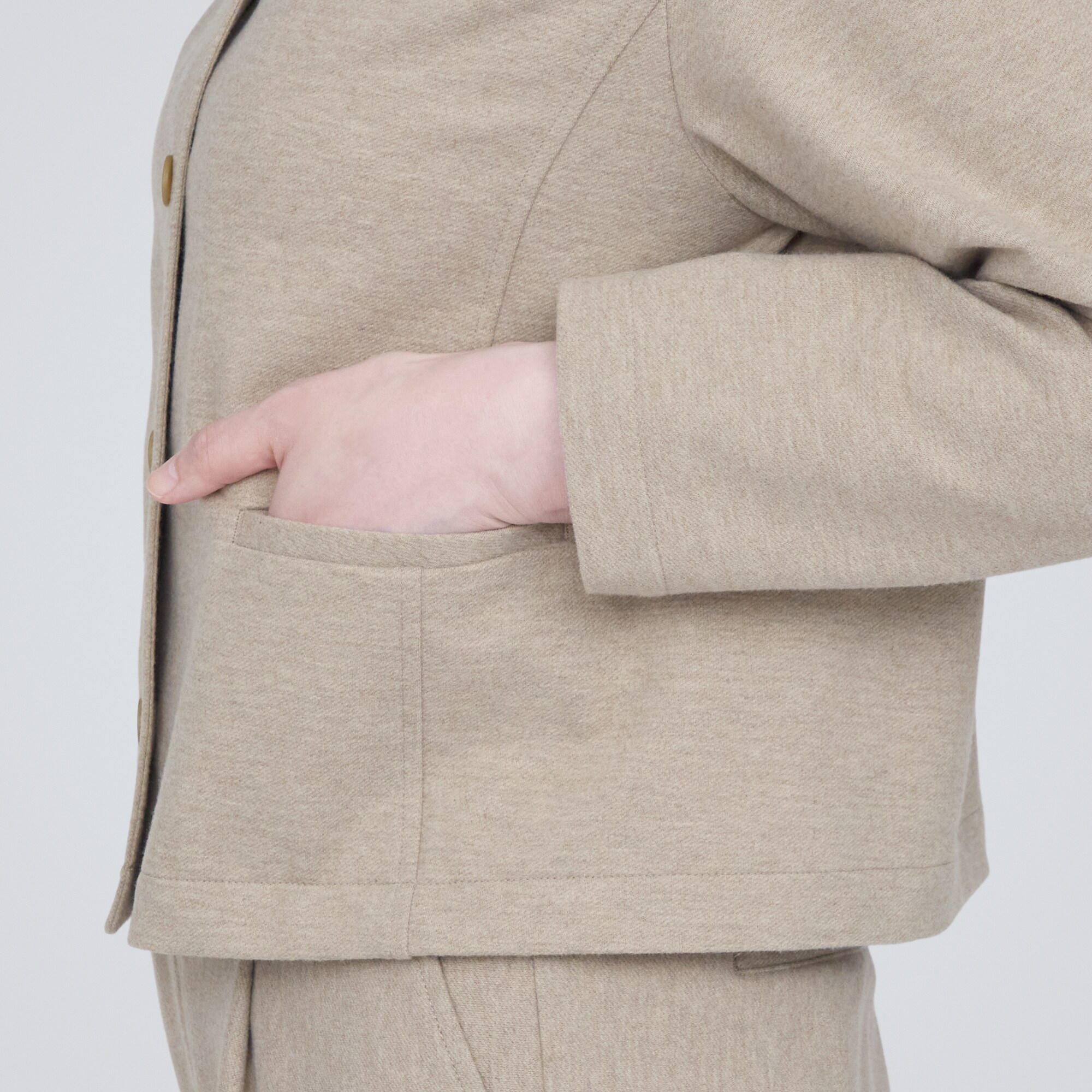 ストレッチ起毛ノーカラージャケット