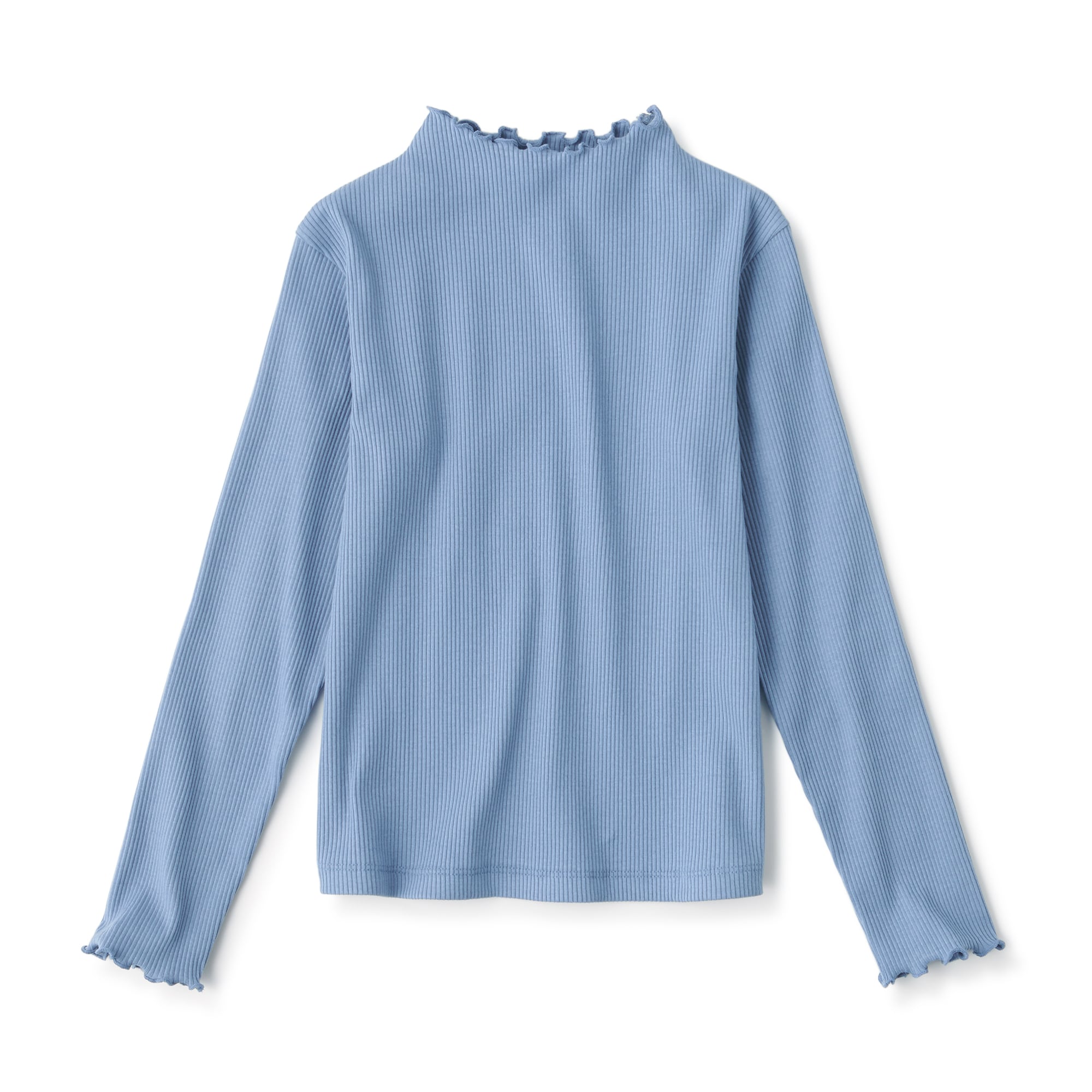 キッズ　ストレッチリブ編みモックネック長袖Ｔシャツ