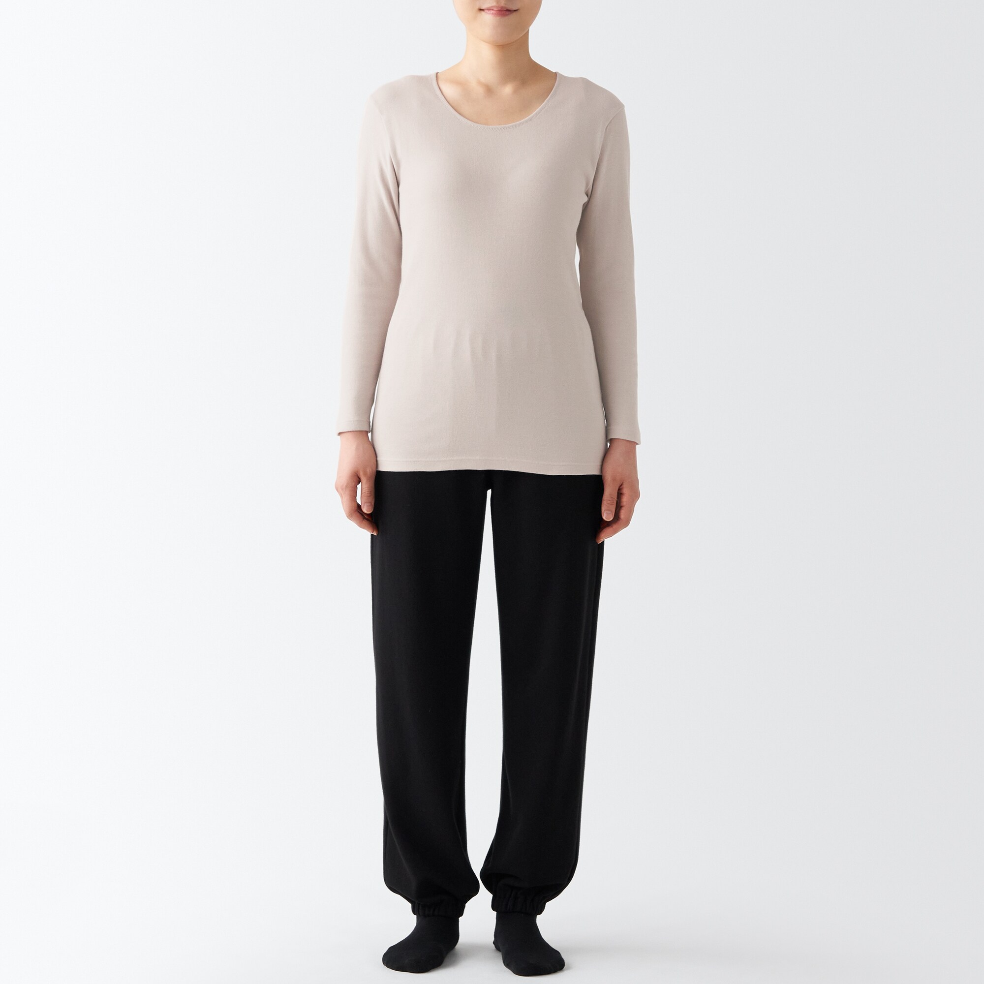 あったか綿　厚手　Ｕネック八分袖Ｔシャツ