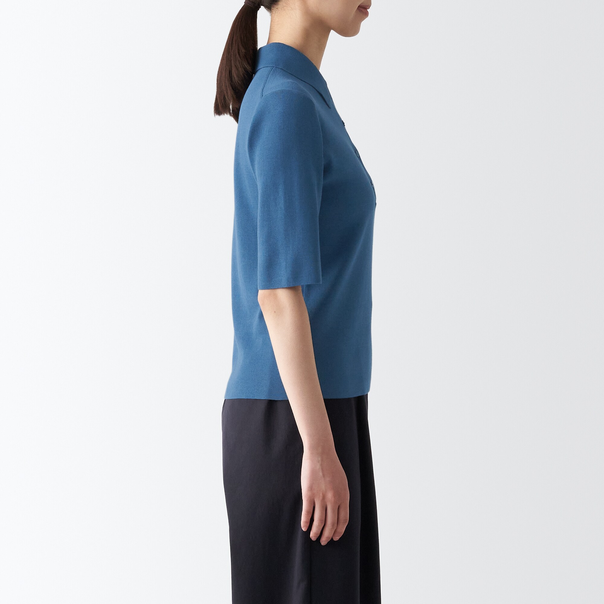 ＵＶカットリブ編み五分袖ポロセーター