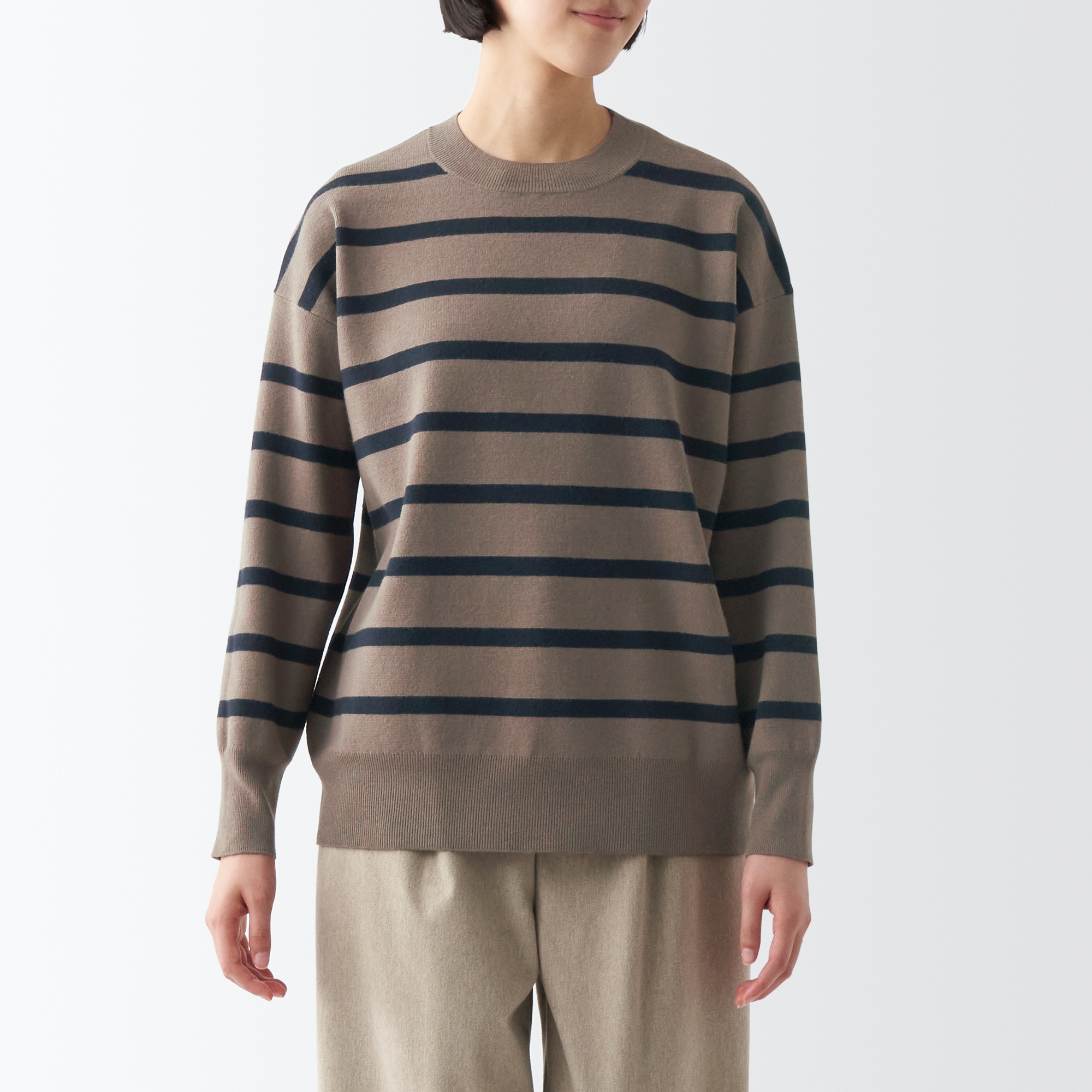 洗えるミラノリブ編みクルーネックセーター（婦人）