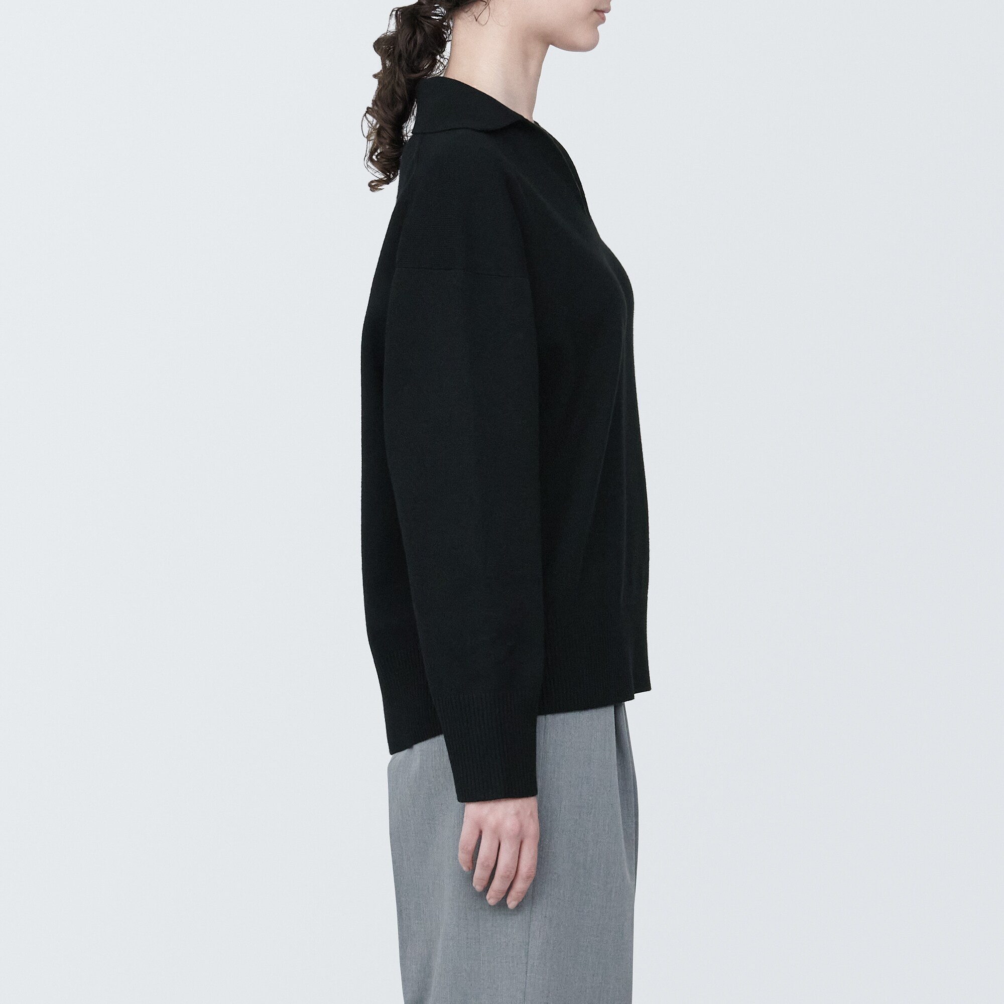 婦人　洗えるミラノリブ編みスキッパーポロセーター