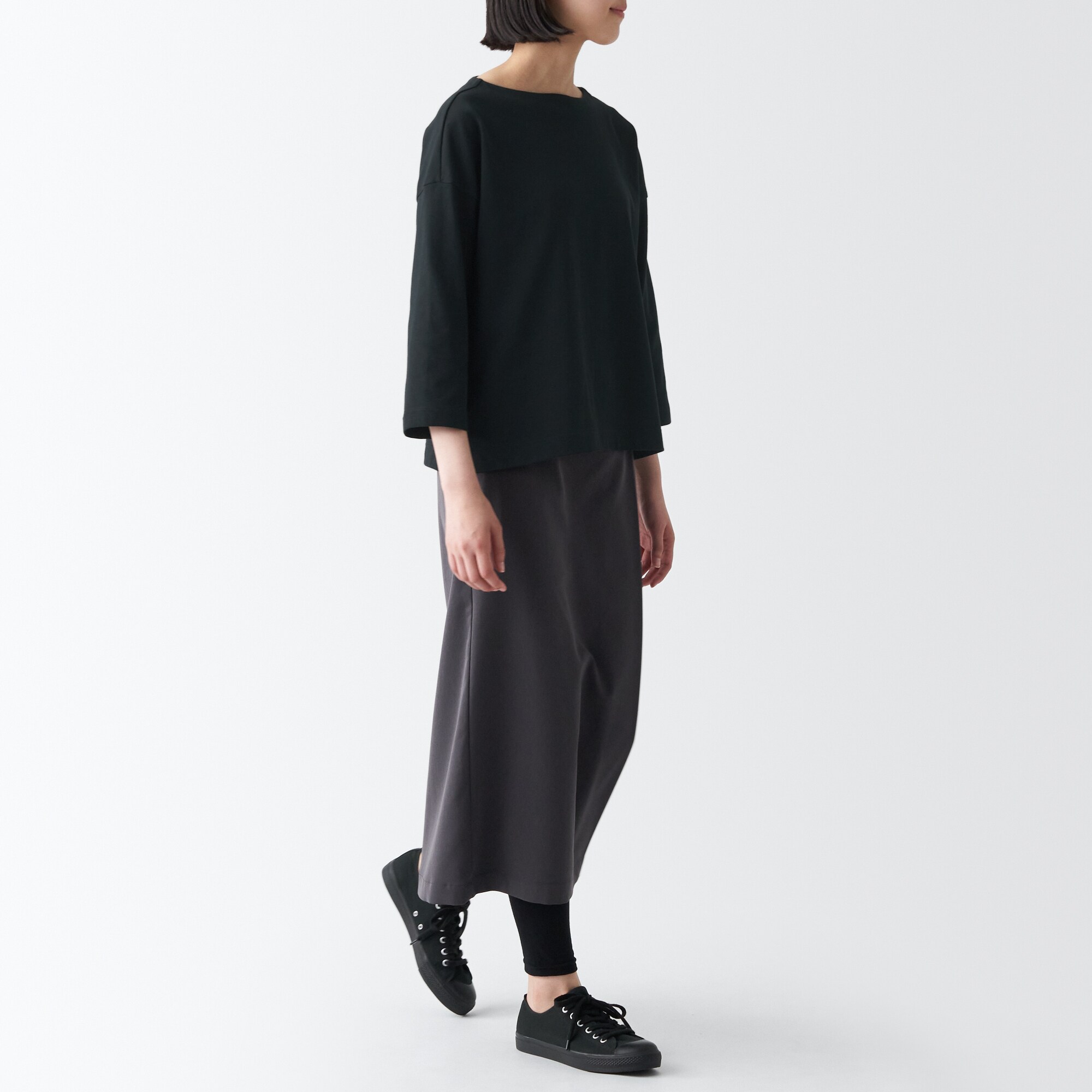 太番手ボートネック七分袖Ｔシャツ