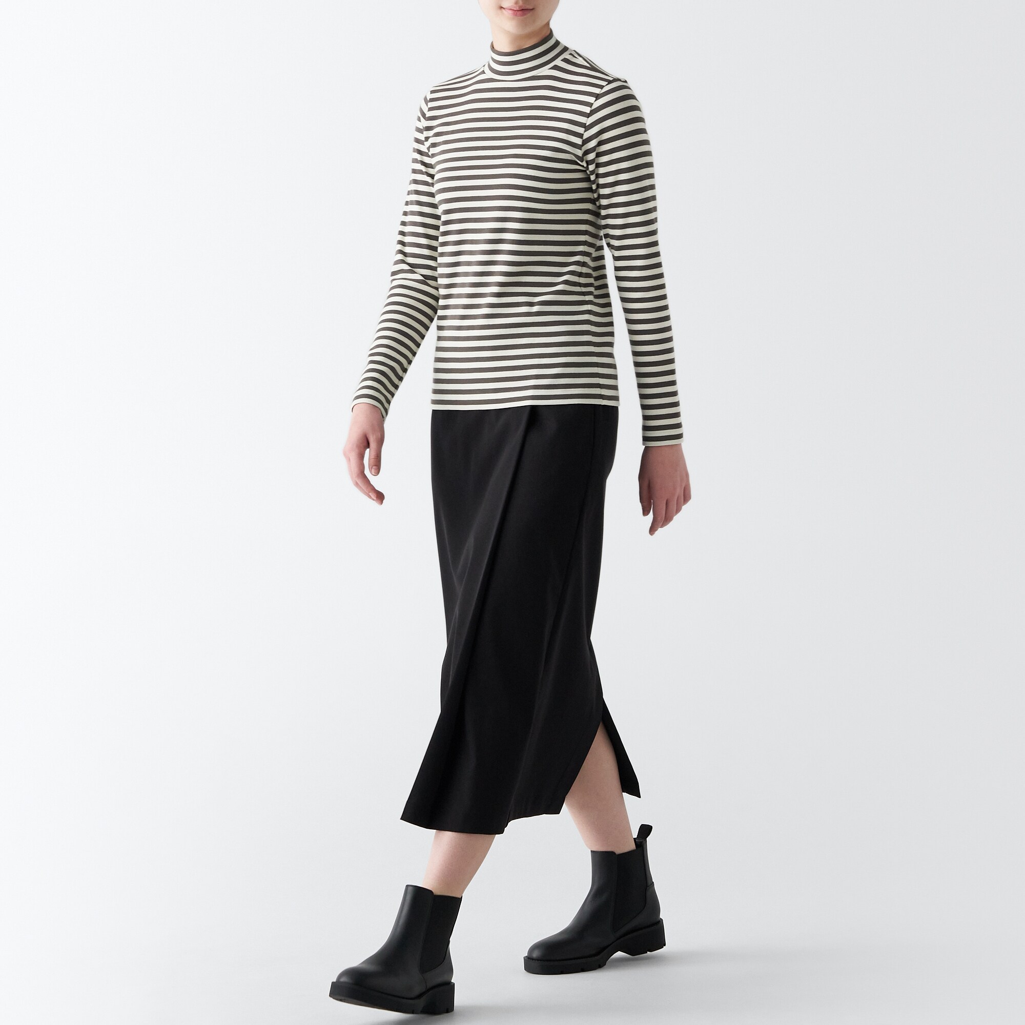 ストレッチフライス編みハイネック長袖Ｔシャツ