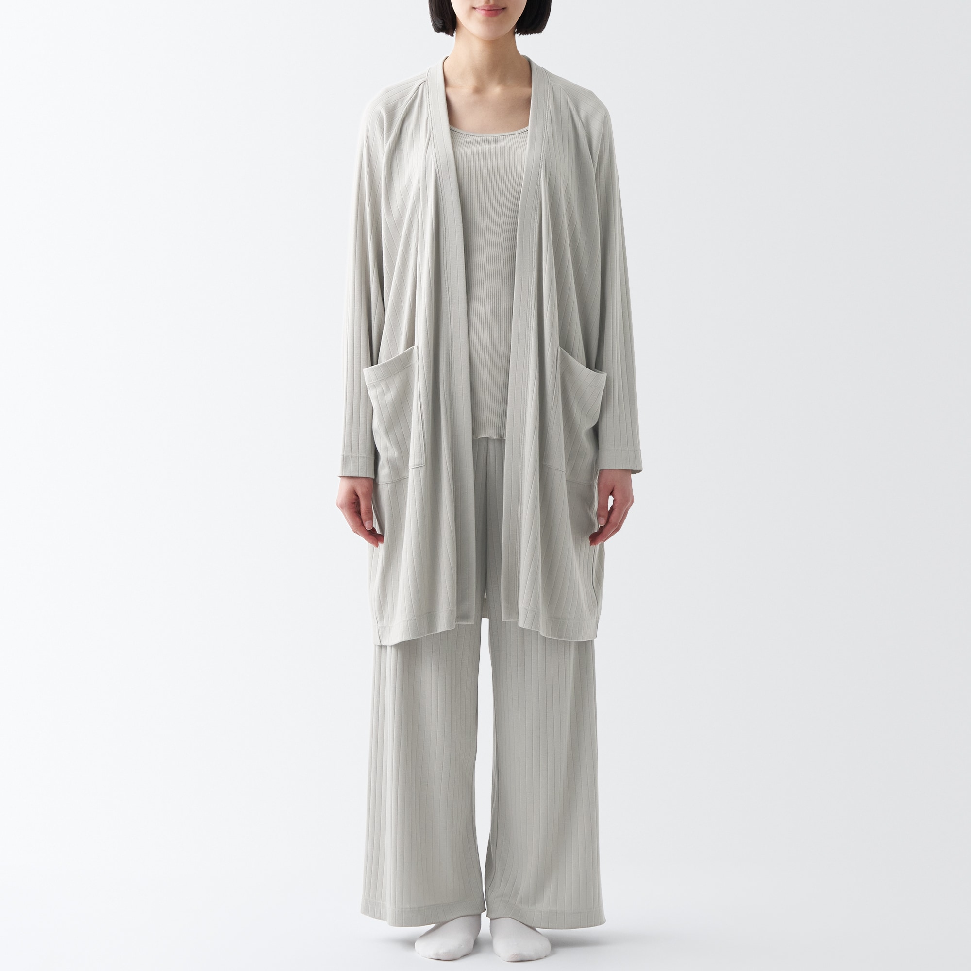 ワイドリブ　ロングカーディガン