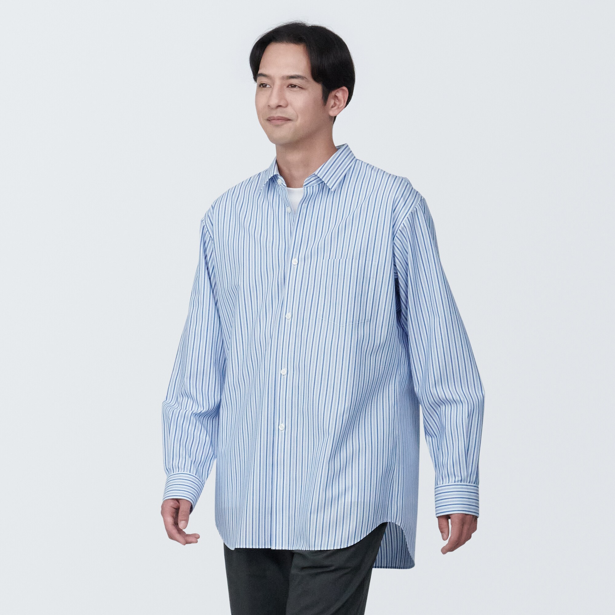 紳士　ノンアイロンリラックスフィット長袖シャツ