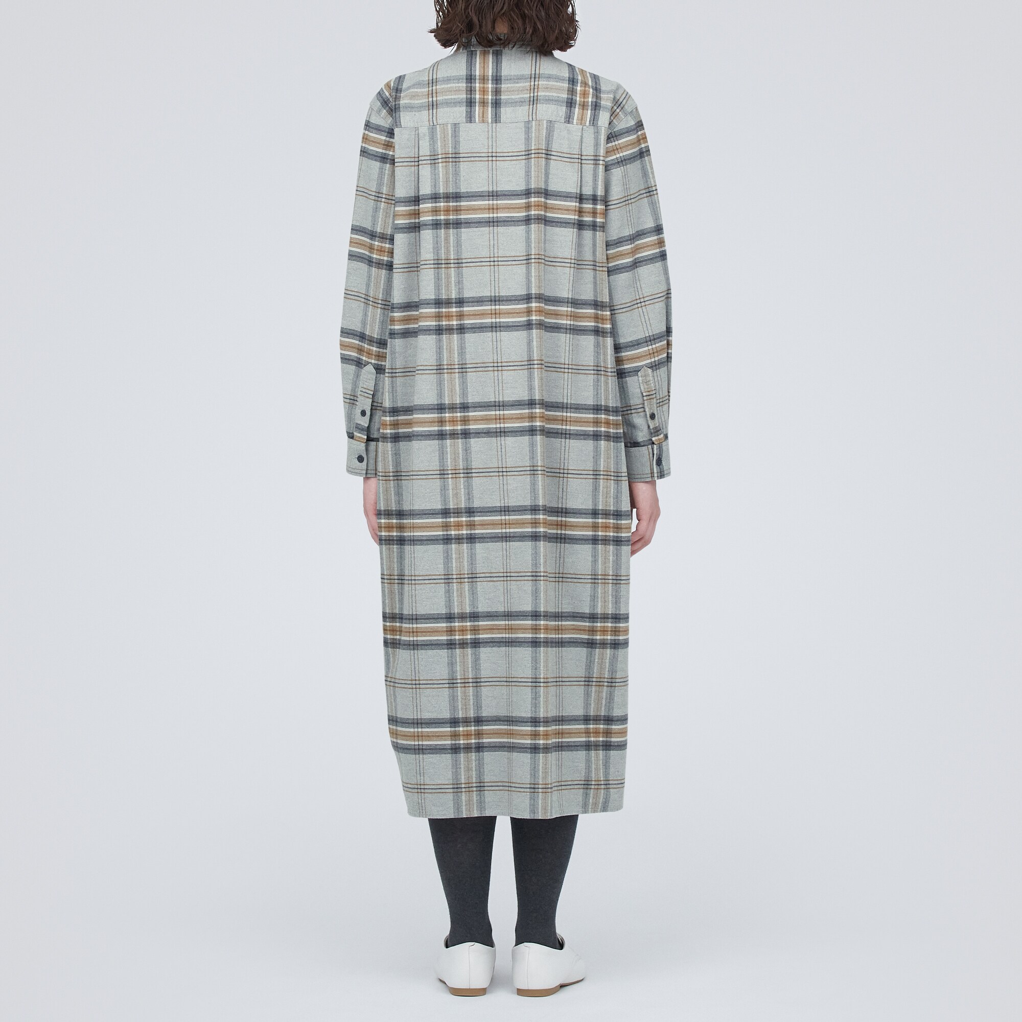 両面起毛フランネルスタンドカラーシャツワンピース