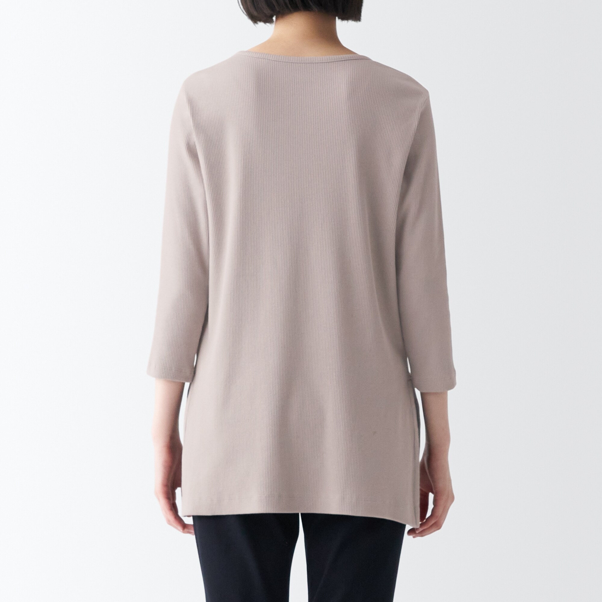 ストレッチリブ編み七分袖チュニック