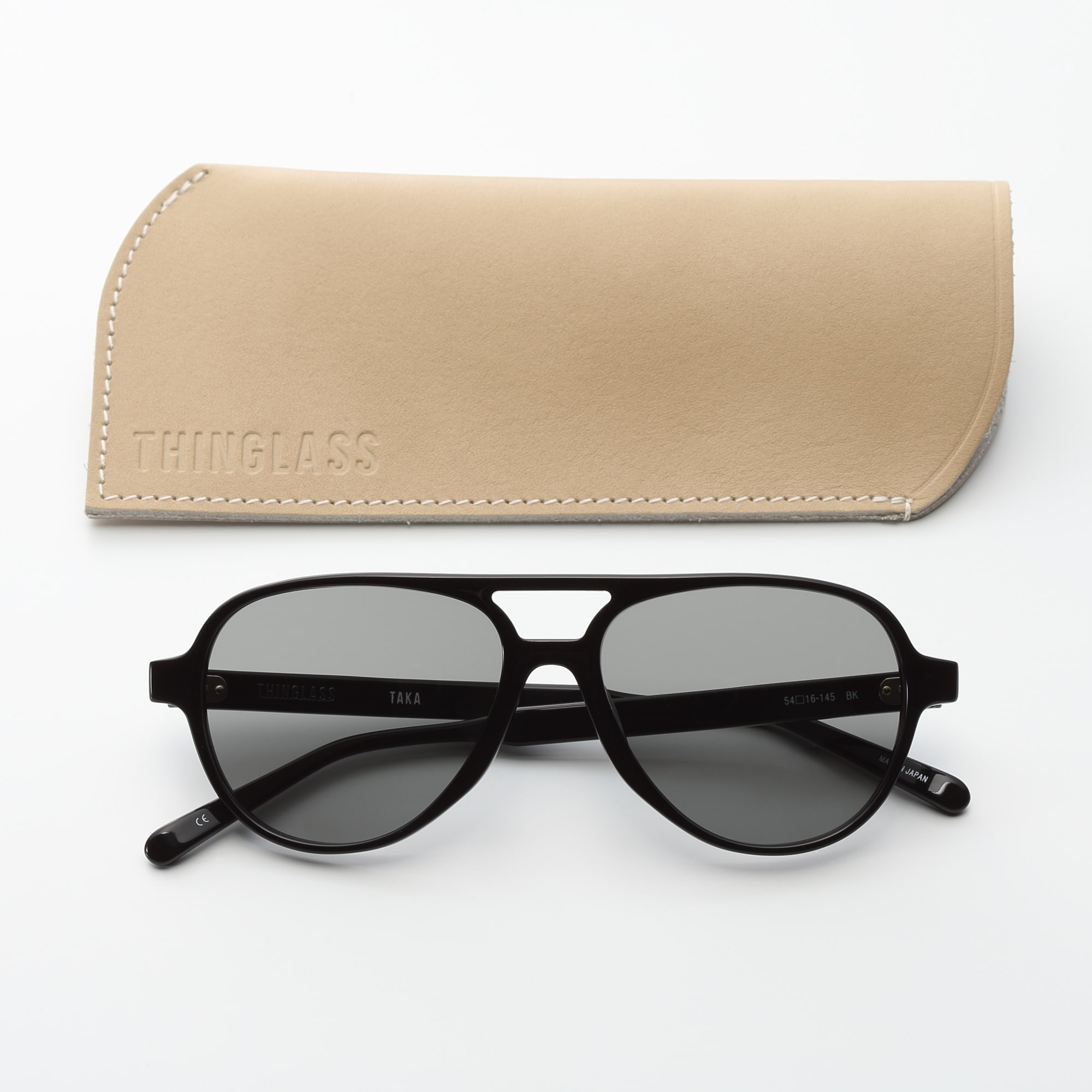 ガラスレンズのサングラス　ティアドロップ　黒×グレー