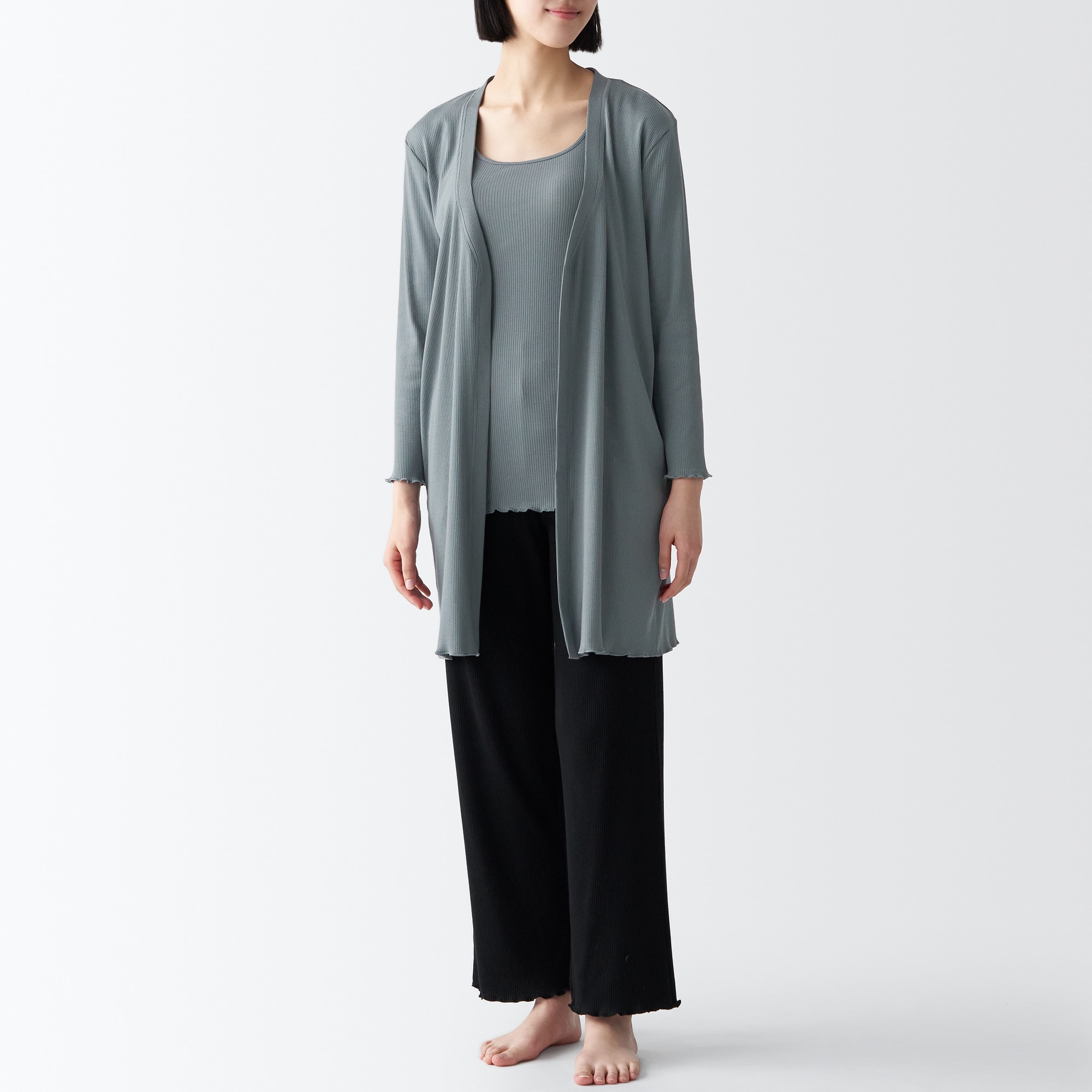 なめらかリブ　ロングカーディガン