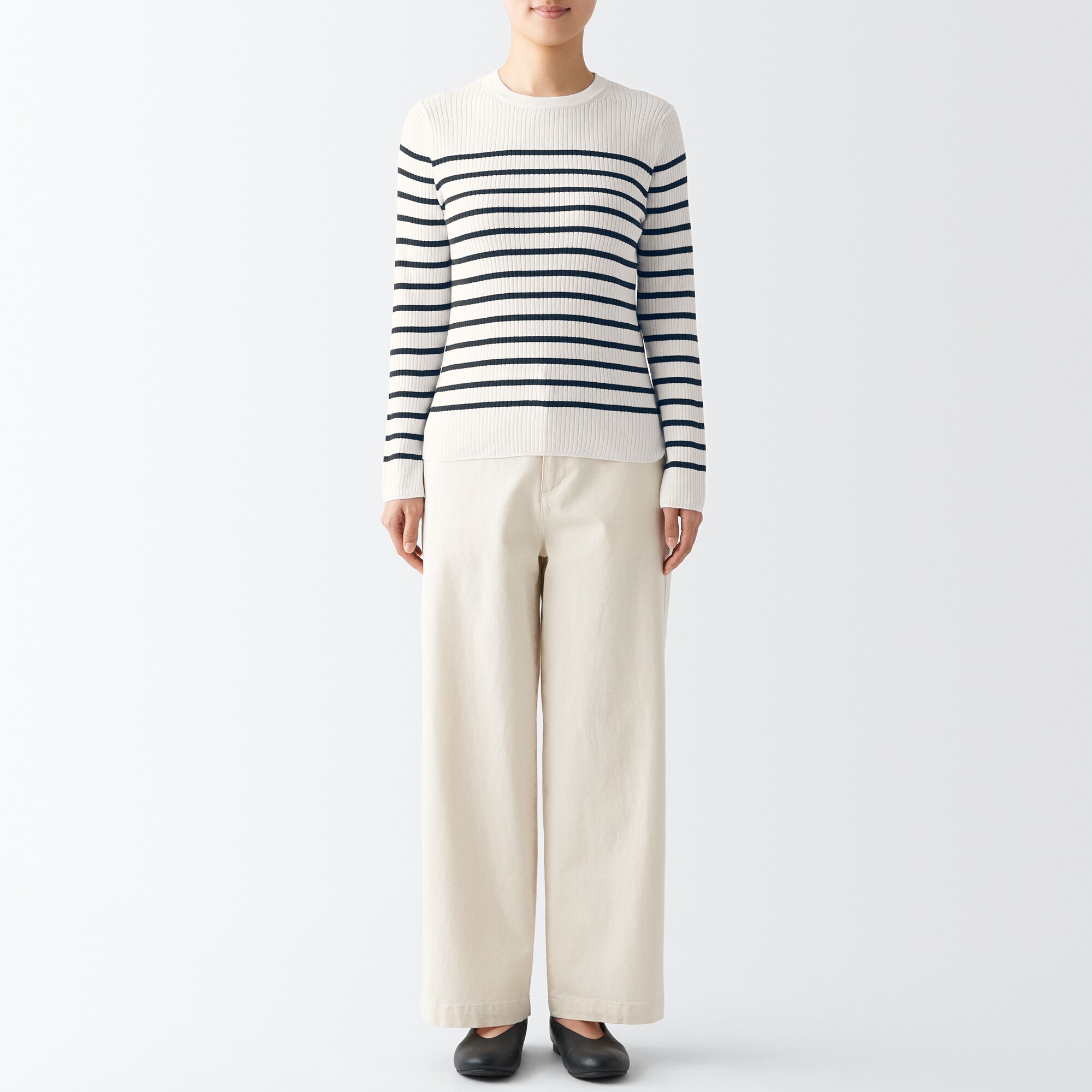 コットンシルクリブクルーネックセーター