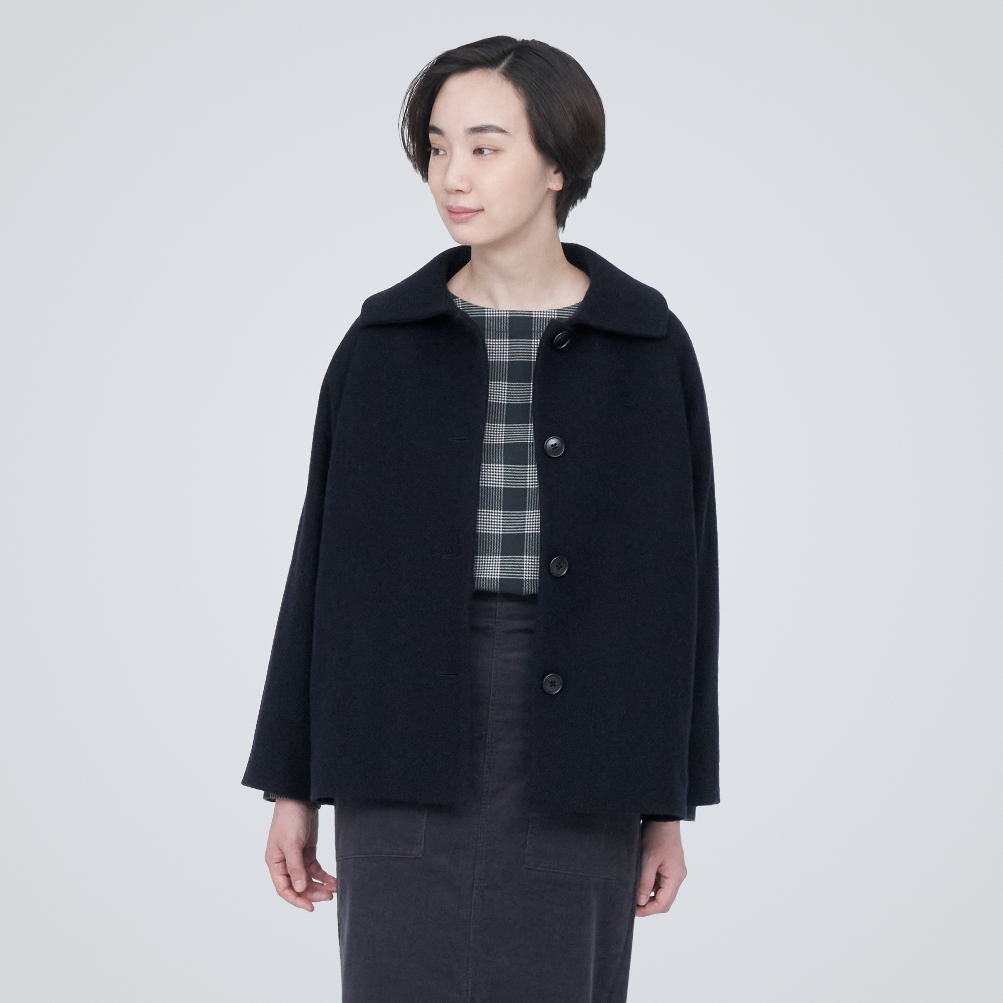 再生ウール混ショートコート