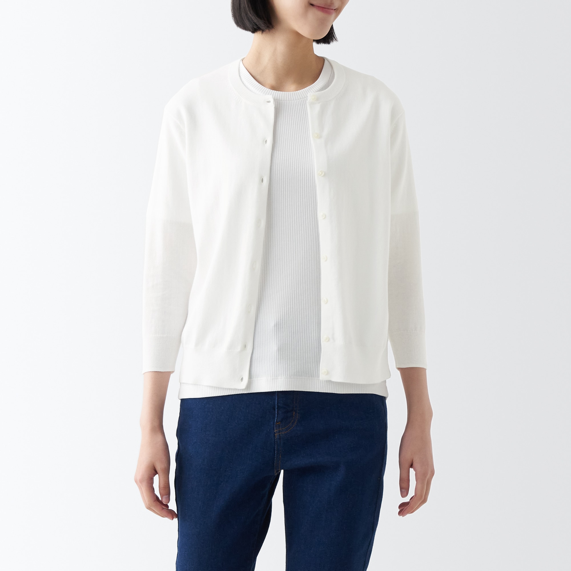 ＵＶカット強撚クルーネックカーディガン（七分袖）