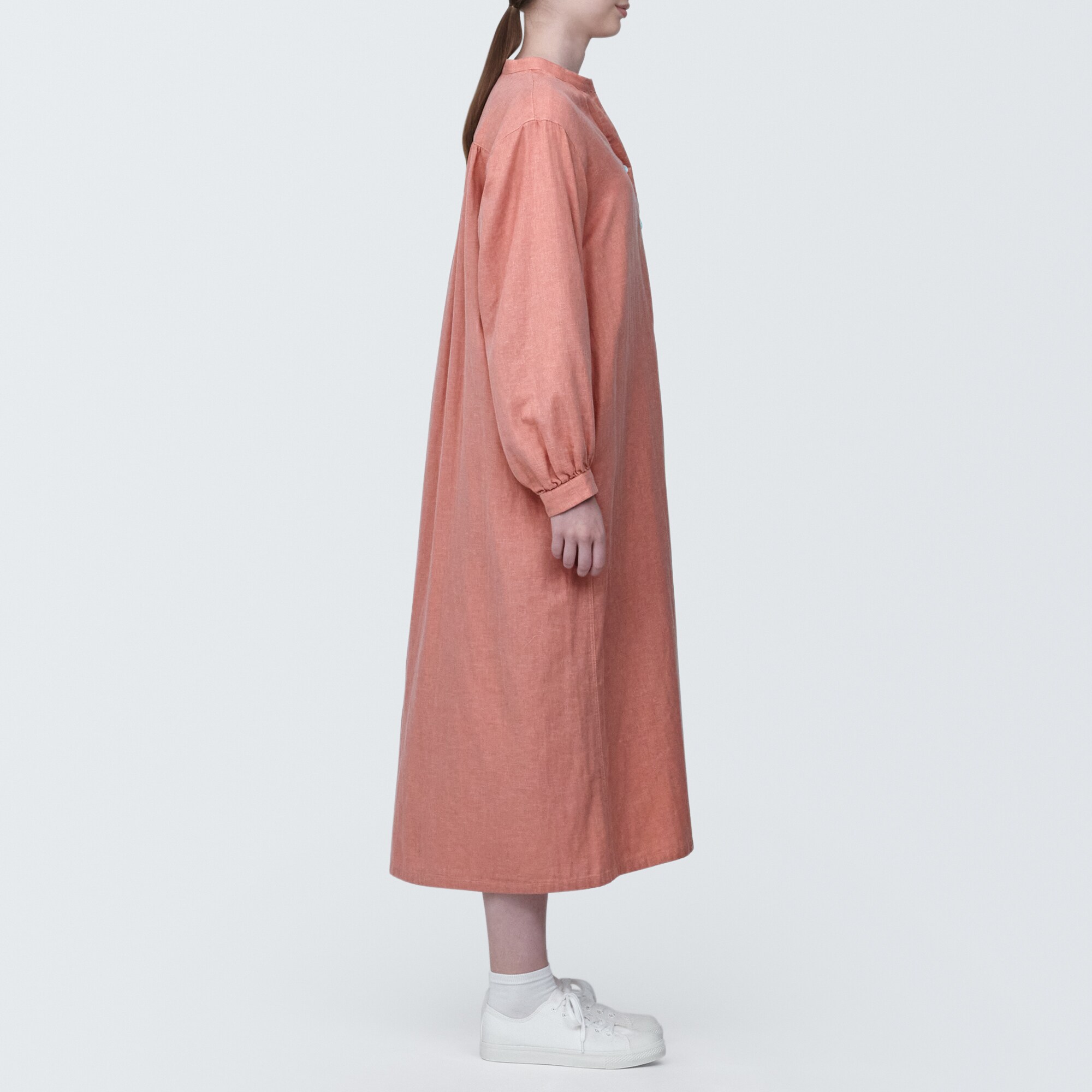 婦人　カポック混二重ガーゼ　長袖ワンピース