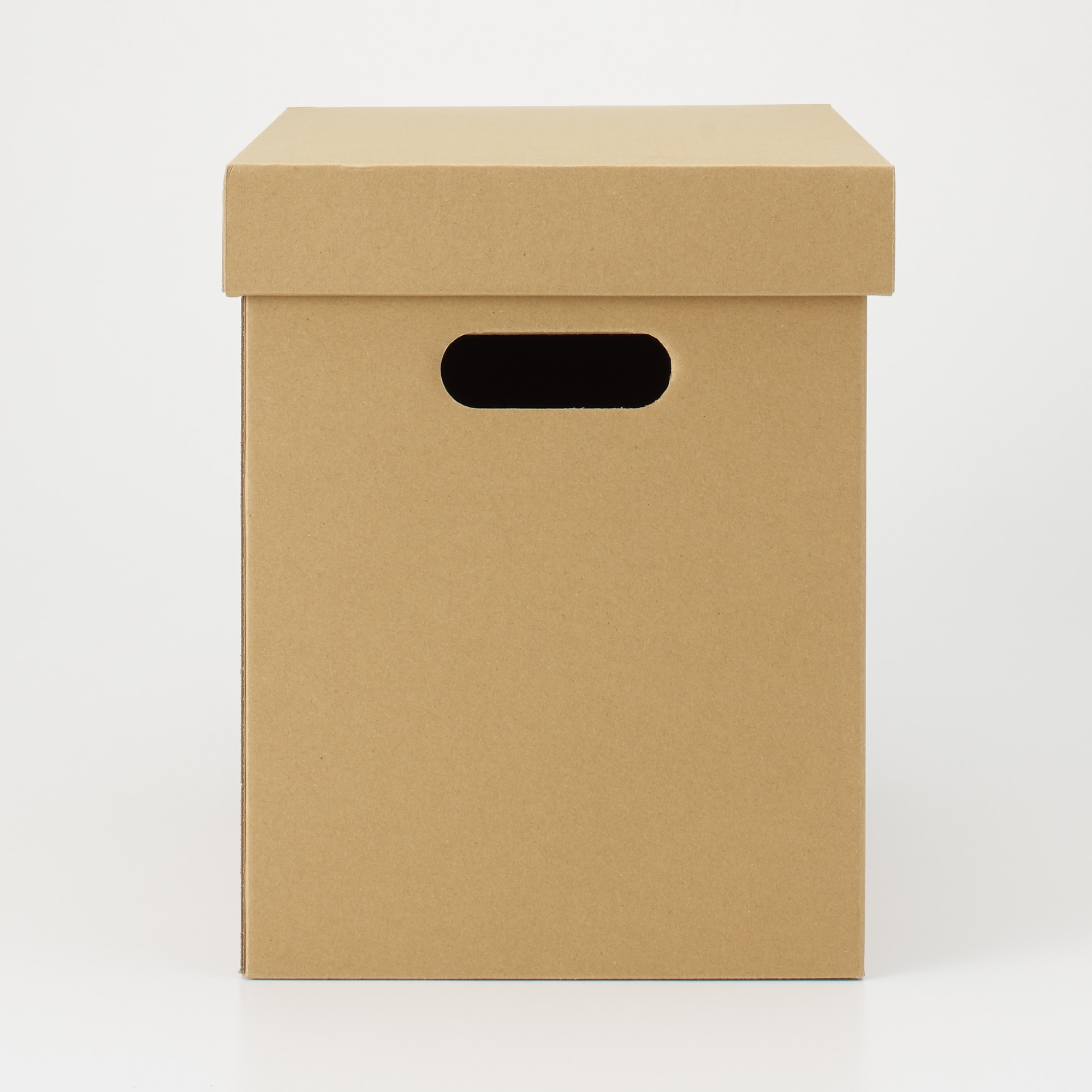 ダンボール収納ボックス　フタ式　ベージュ　深／約幅２６×奥行３７×高さ３２ｃｍ