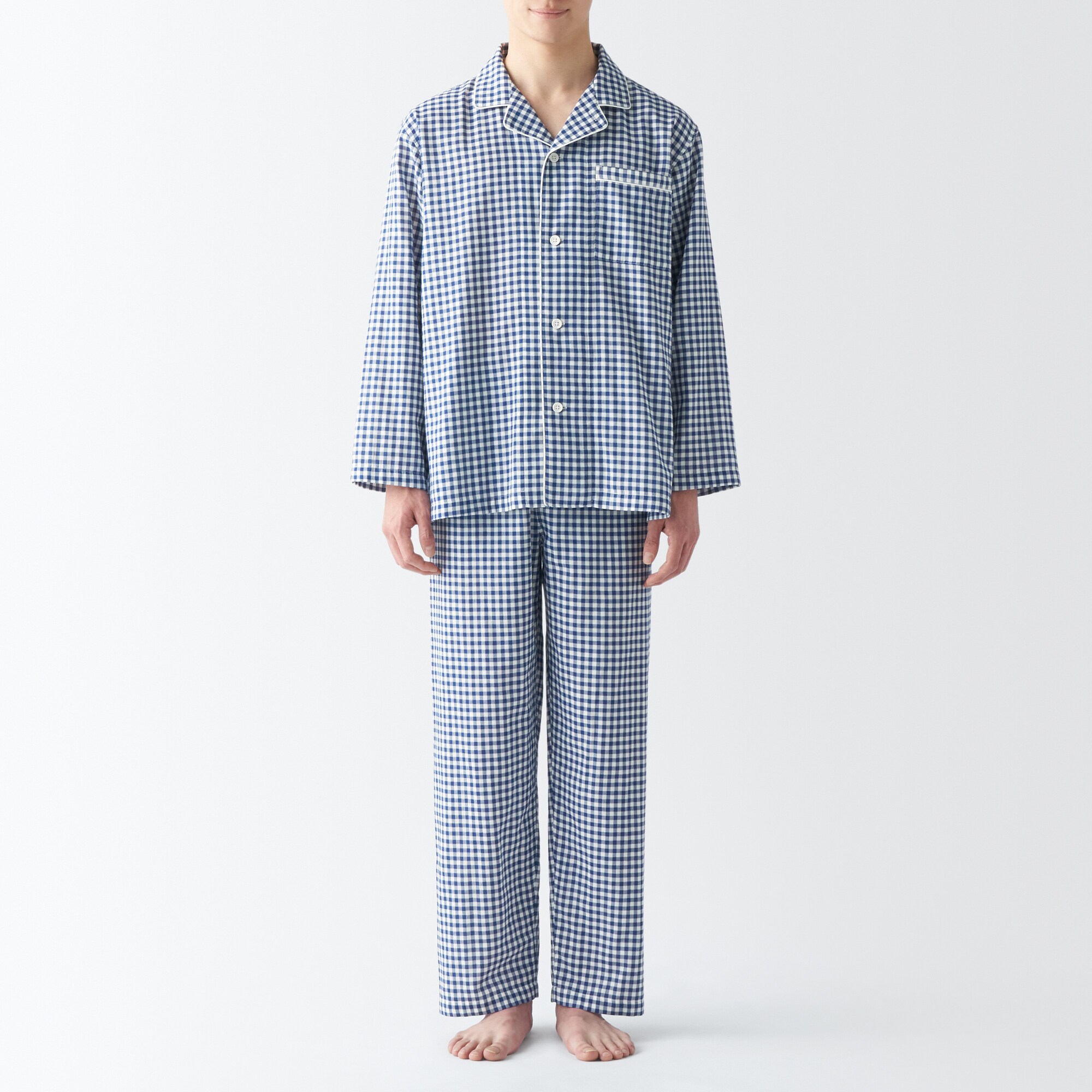 紳士　脇に縫い目のない　二重ガーゼパジャマ