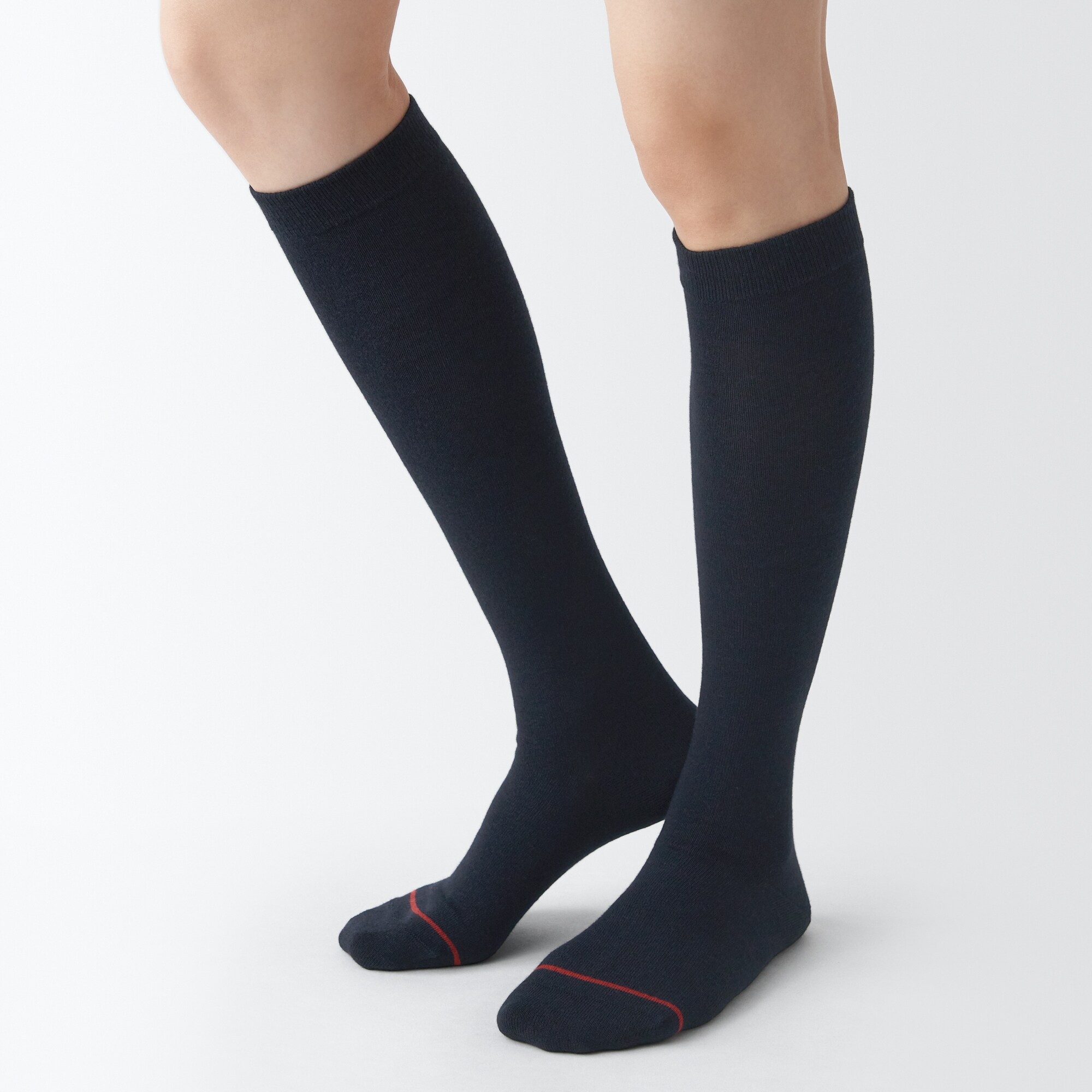 足なり直角　履き口やわらか　あったか綿　ハイソックス（ウール入・口ゴムなし／婦）