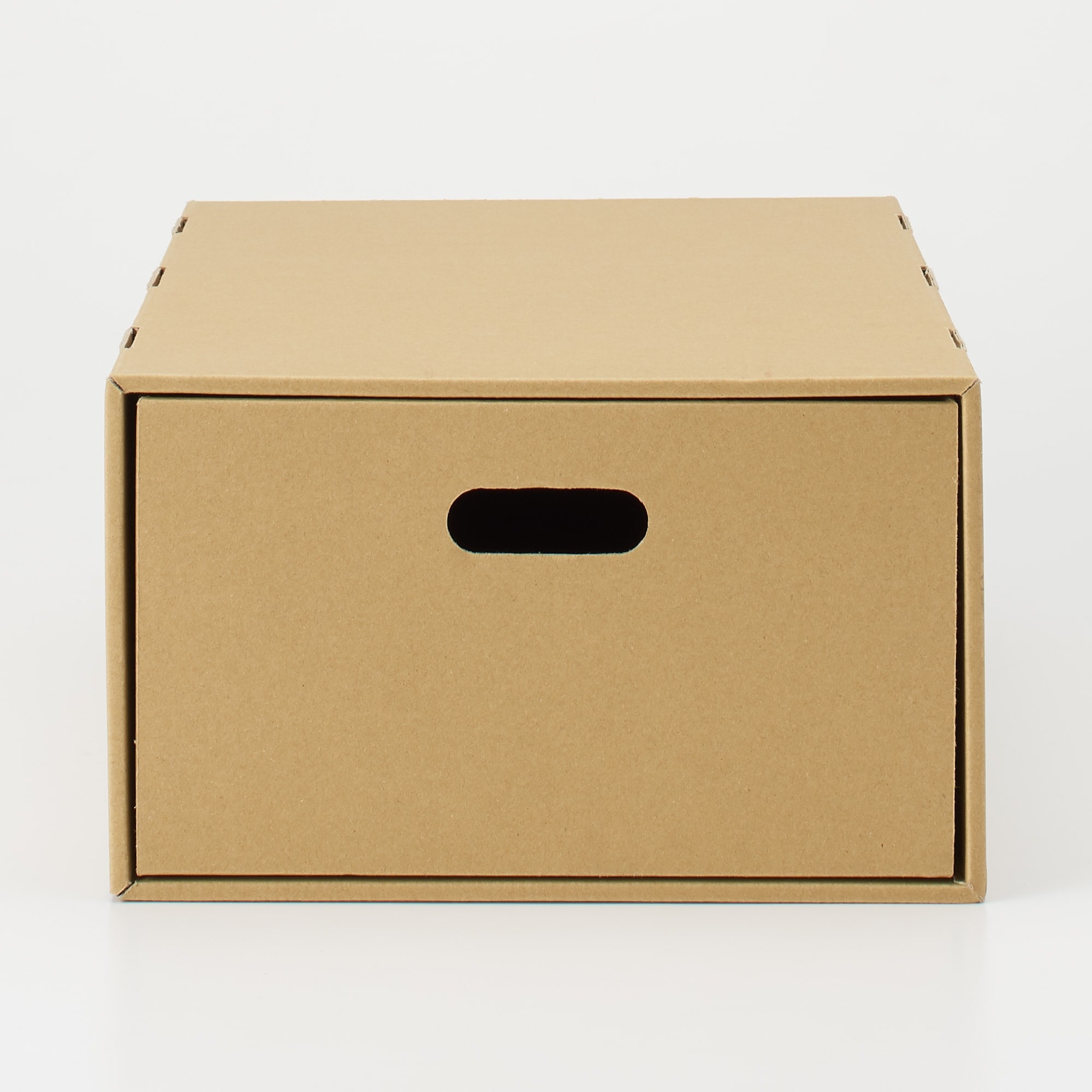 ダンボール収納ケース　引出式　ベージュ　深型／約幅２６×奥行３７×高さ１６ｃｍ