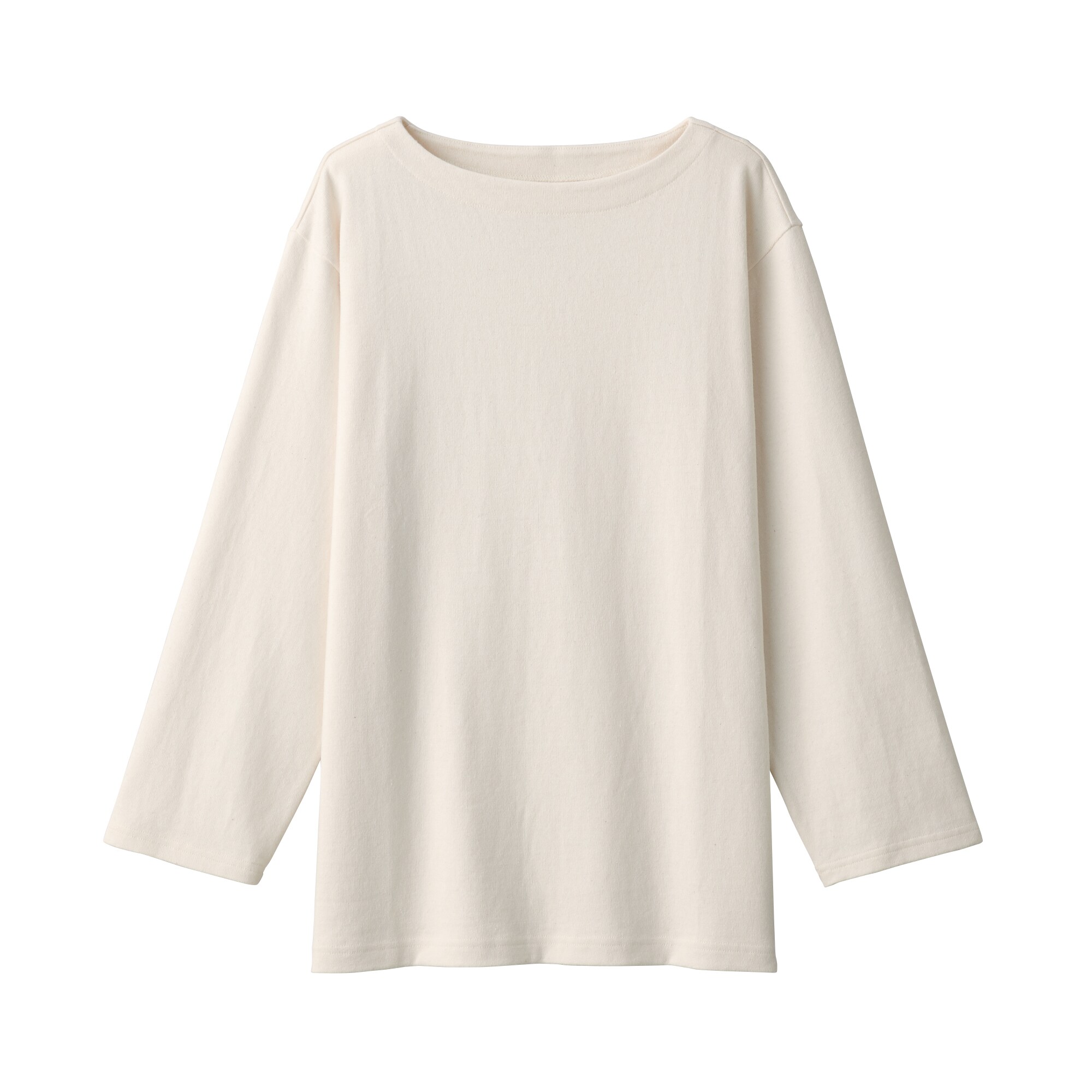 再生コットン混太番手ボートネック長袖Ｔシャツ