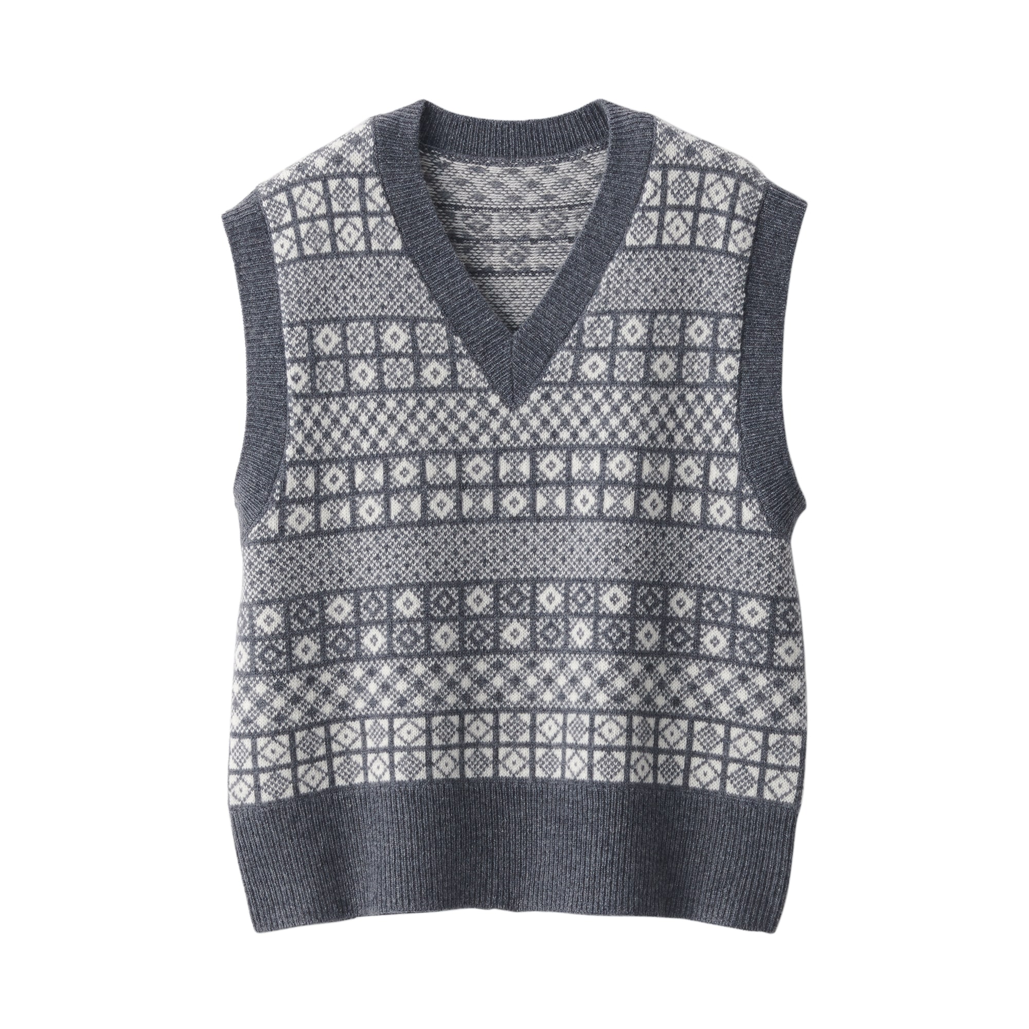 メリノウールジャカード編みＶネックベスト