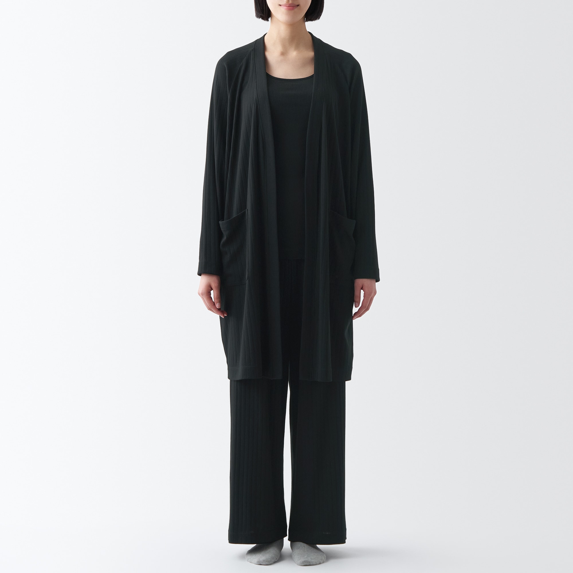 ワイドリブ　ロングカーディガン