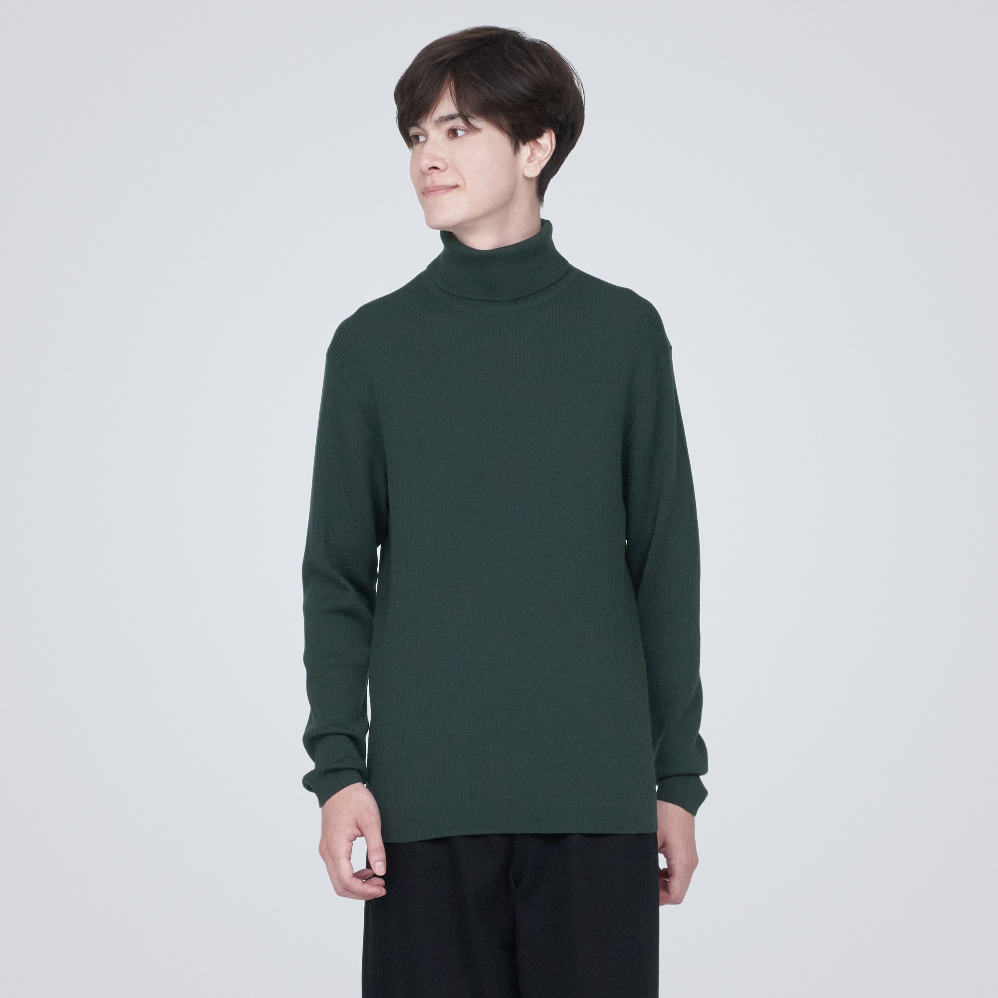 洗えるウールリブタートルネックセーター