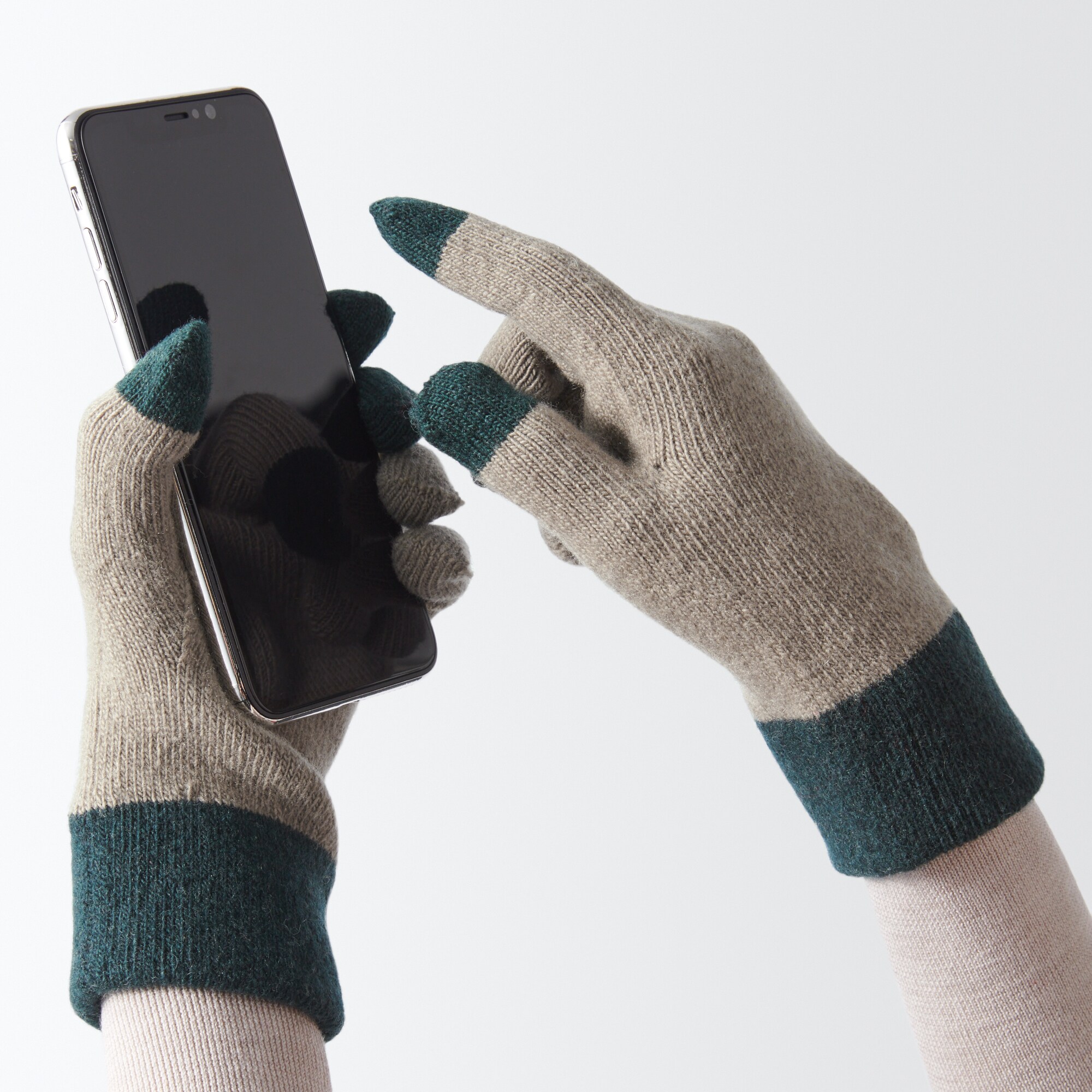 ウール混　裏起毛　　タッチパネル手袋　（配色）