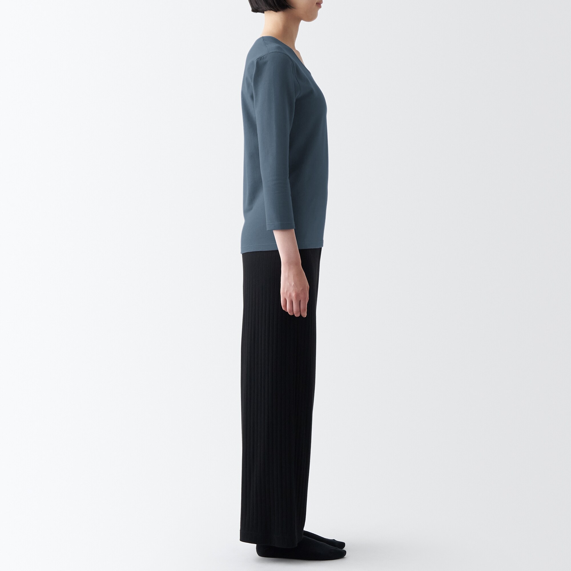 あったか綿　厚手　Ｕネック八分袖Ｔシャツ