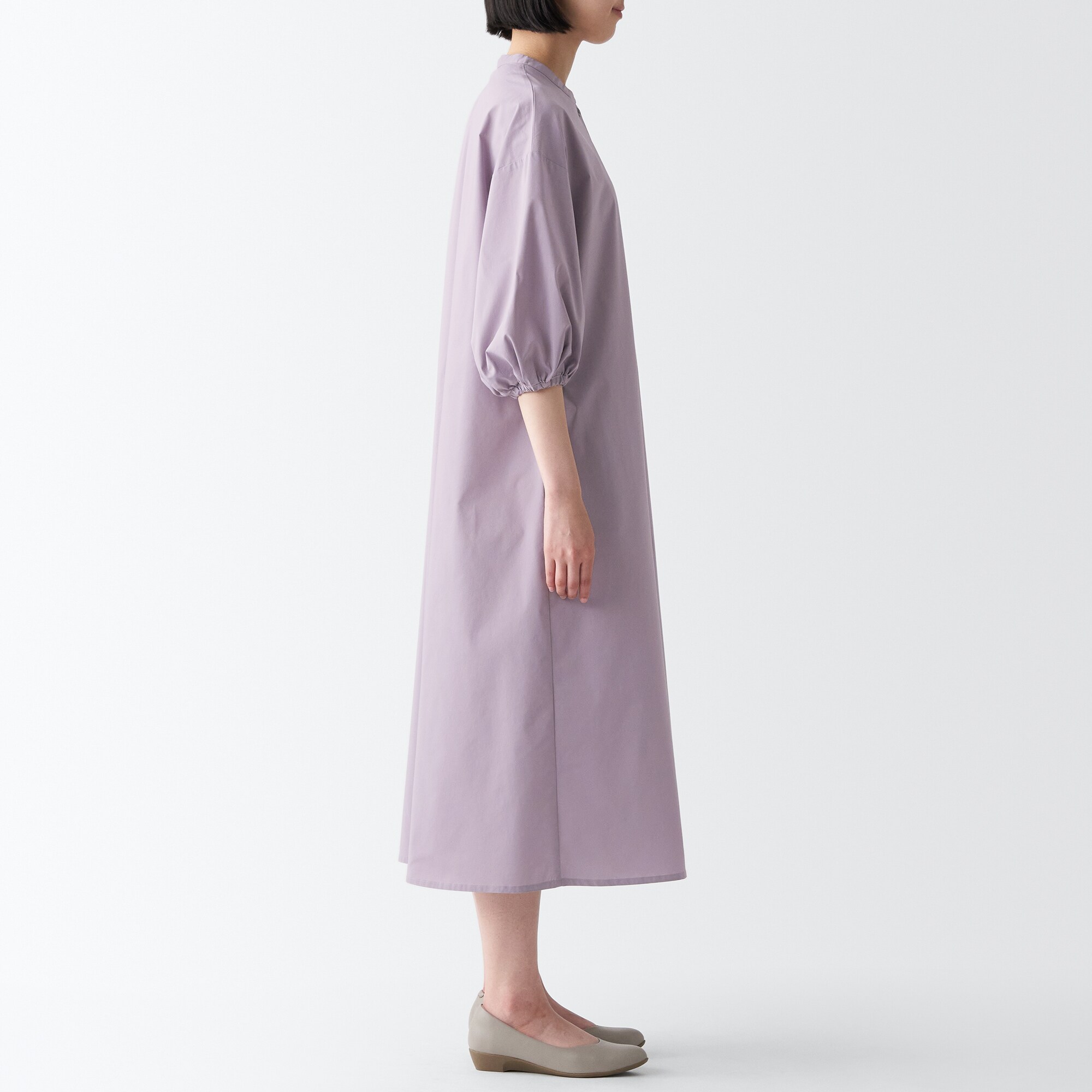 乾きやすいブロード七分袖ワンピース