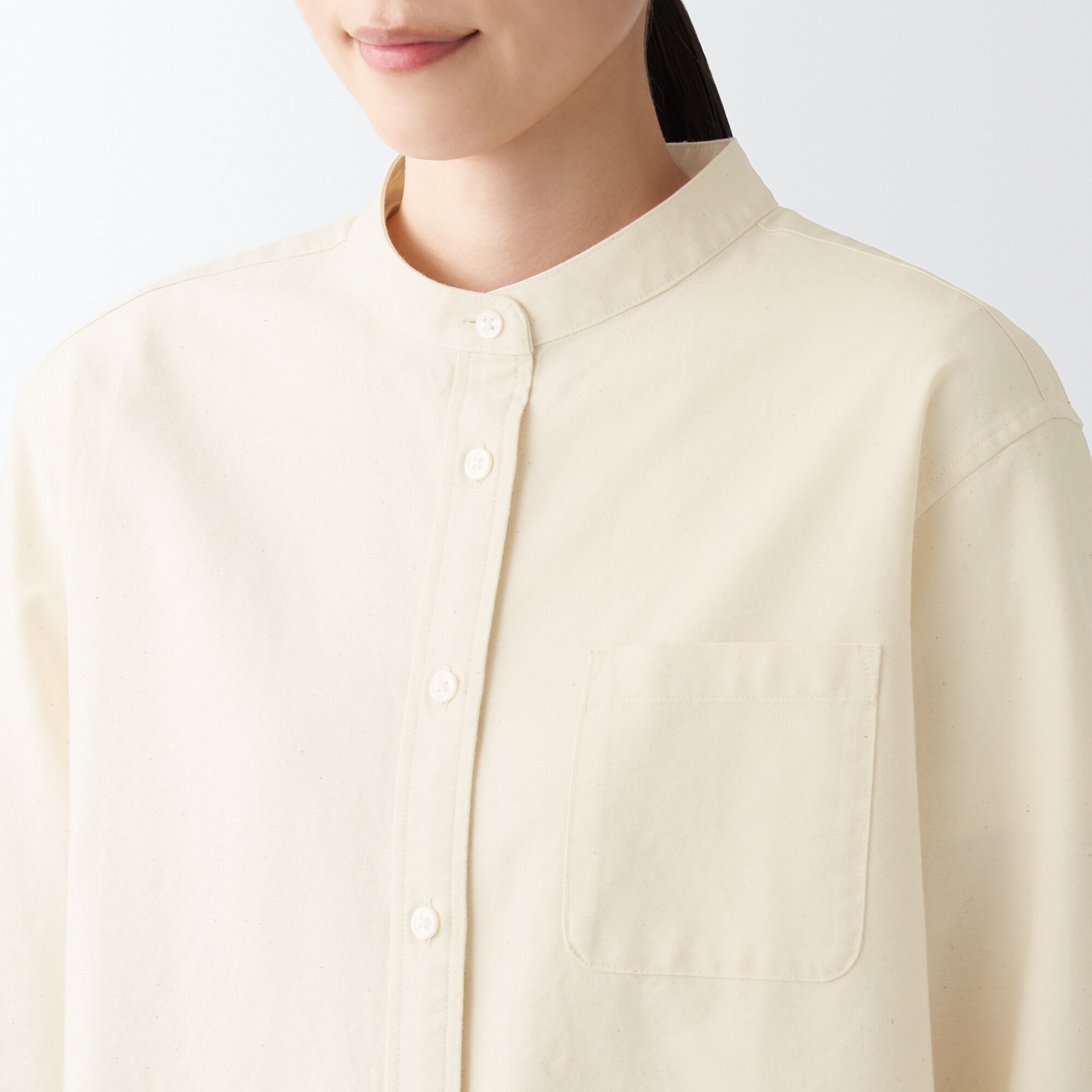 洗いざらしオックススタンドカラーシャツ