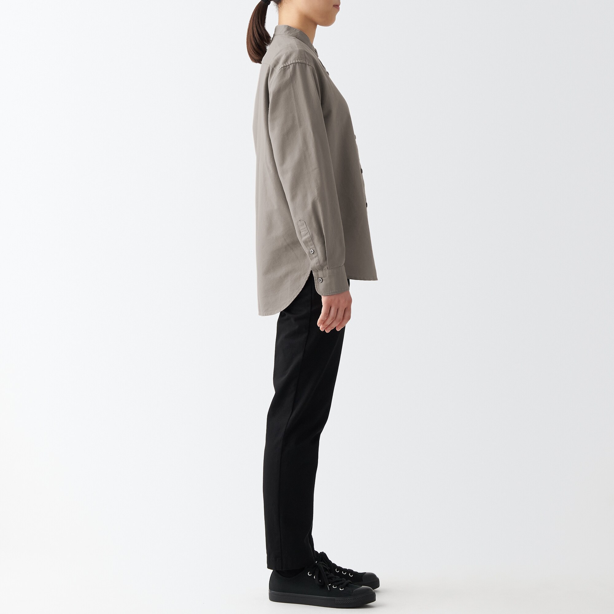 洗いざらしオックススタンドカラーシャツ