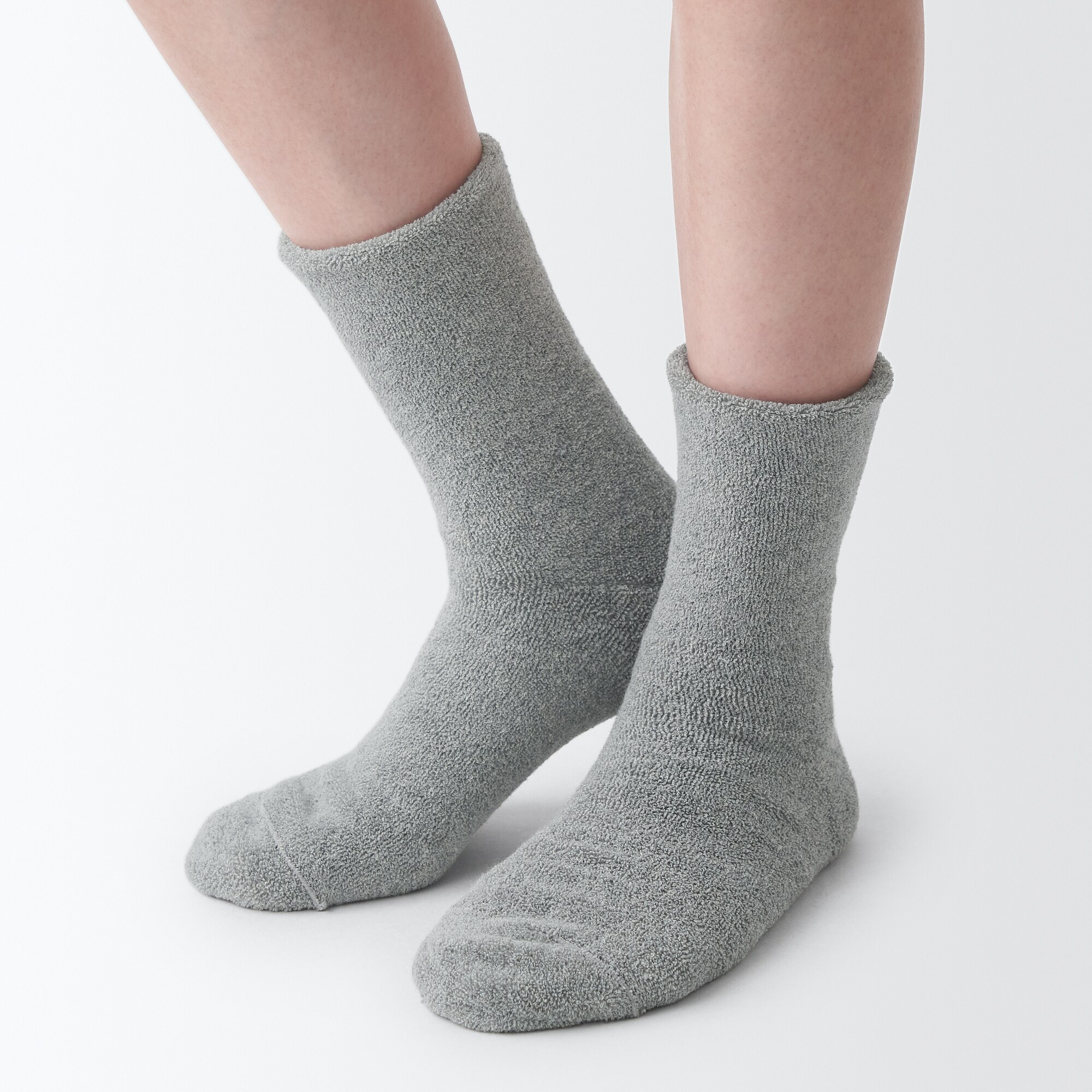 足なり直角　履き口やわらか　両面パイル編み　ルームソックス