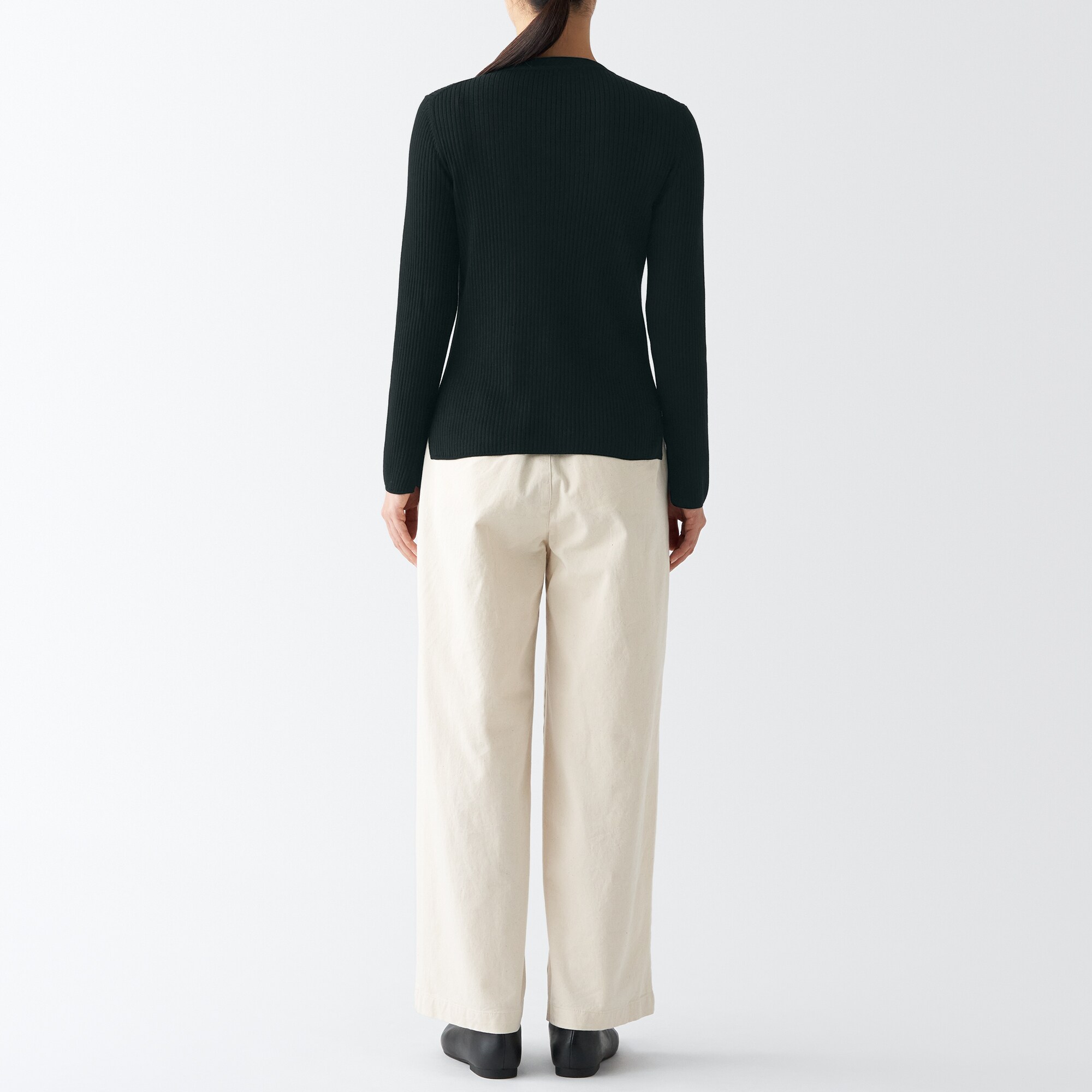 コットンシルクリブクルーネックセーター