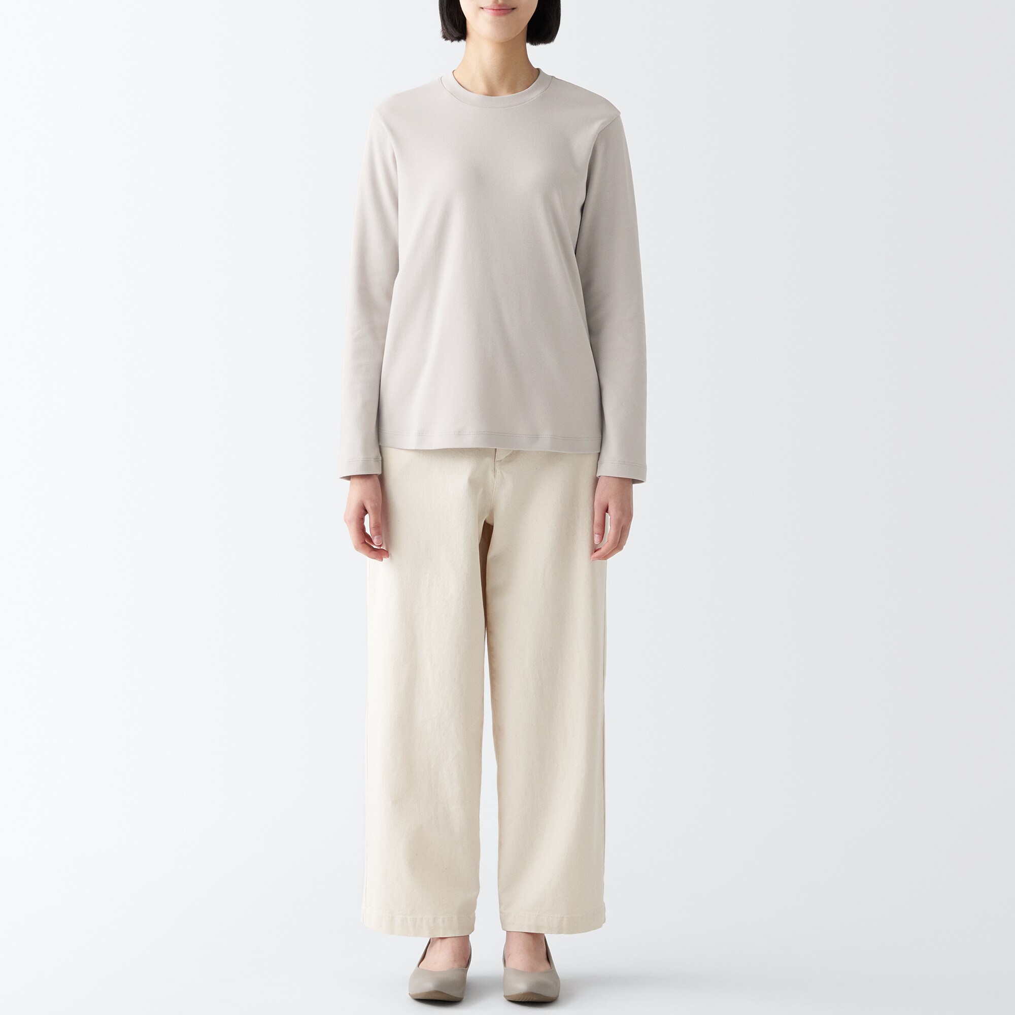 婦人　スムース編みクルーネック長袖Ｔシャツ