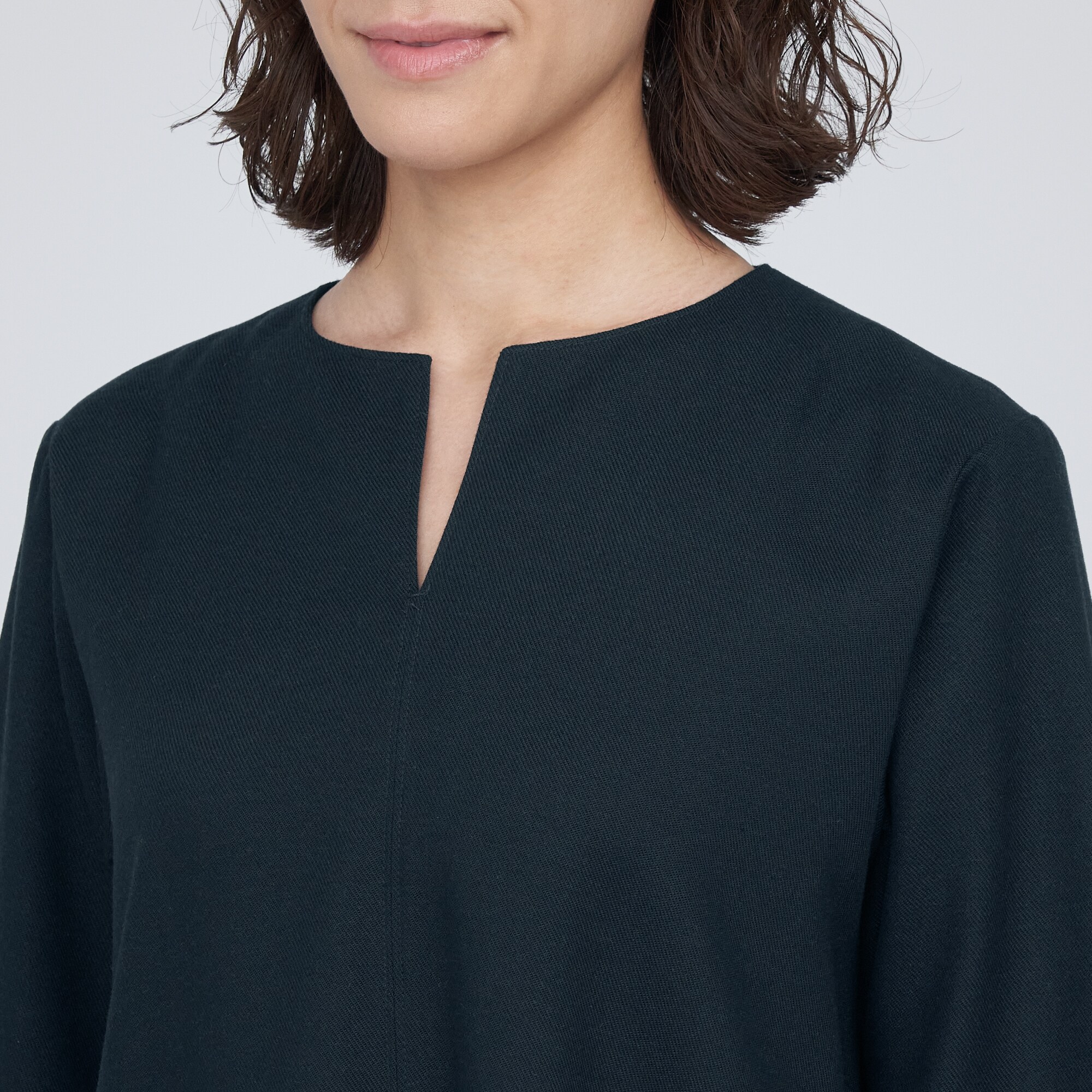 起毛キーネック長袖ワンピース