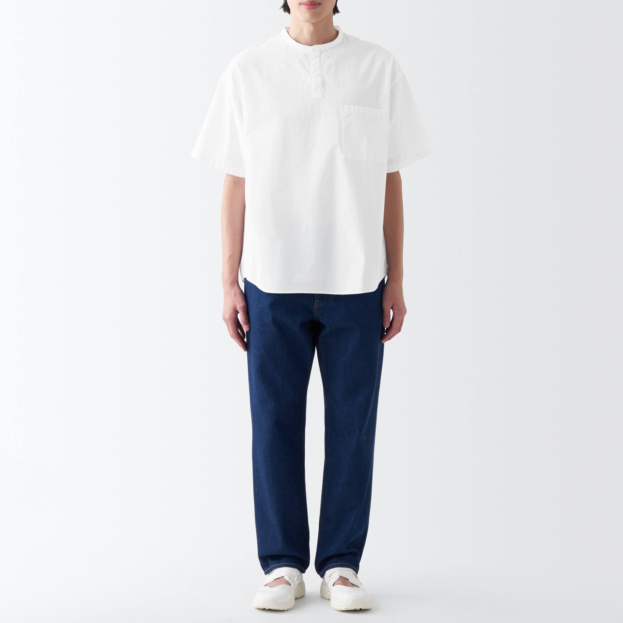 涼感ヘンリーネック半袖布帛Ｔシャツ