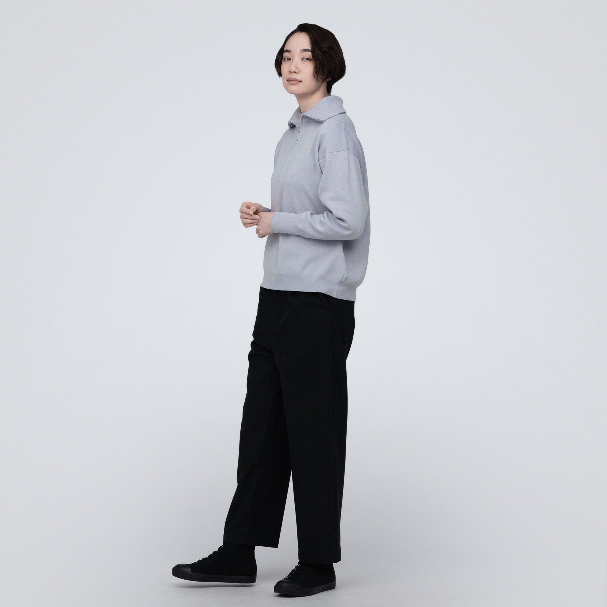 洗えるミラノリブ編みハーフジップセーター（婦人）