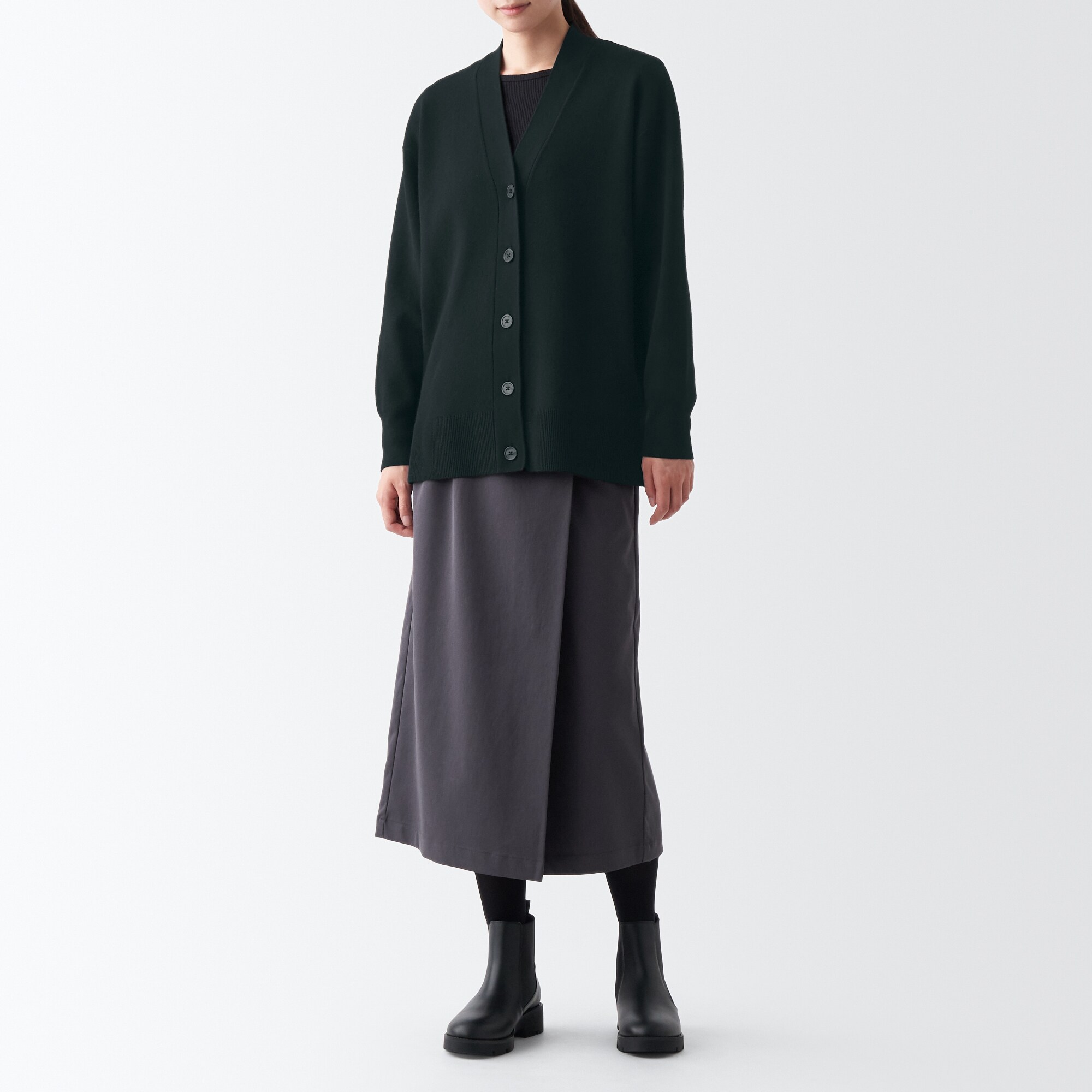 洗えるミラノリブ編みＶネックワイドカーディガン