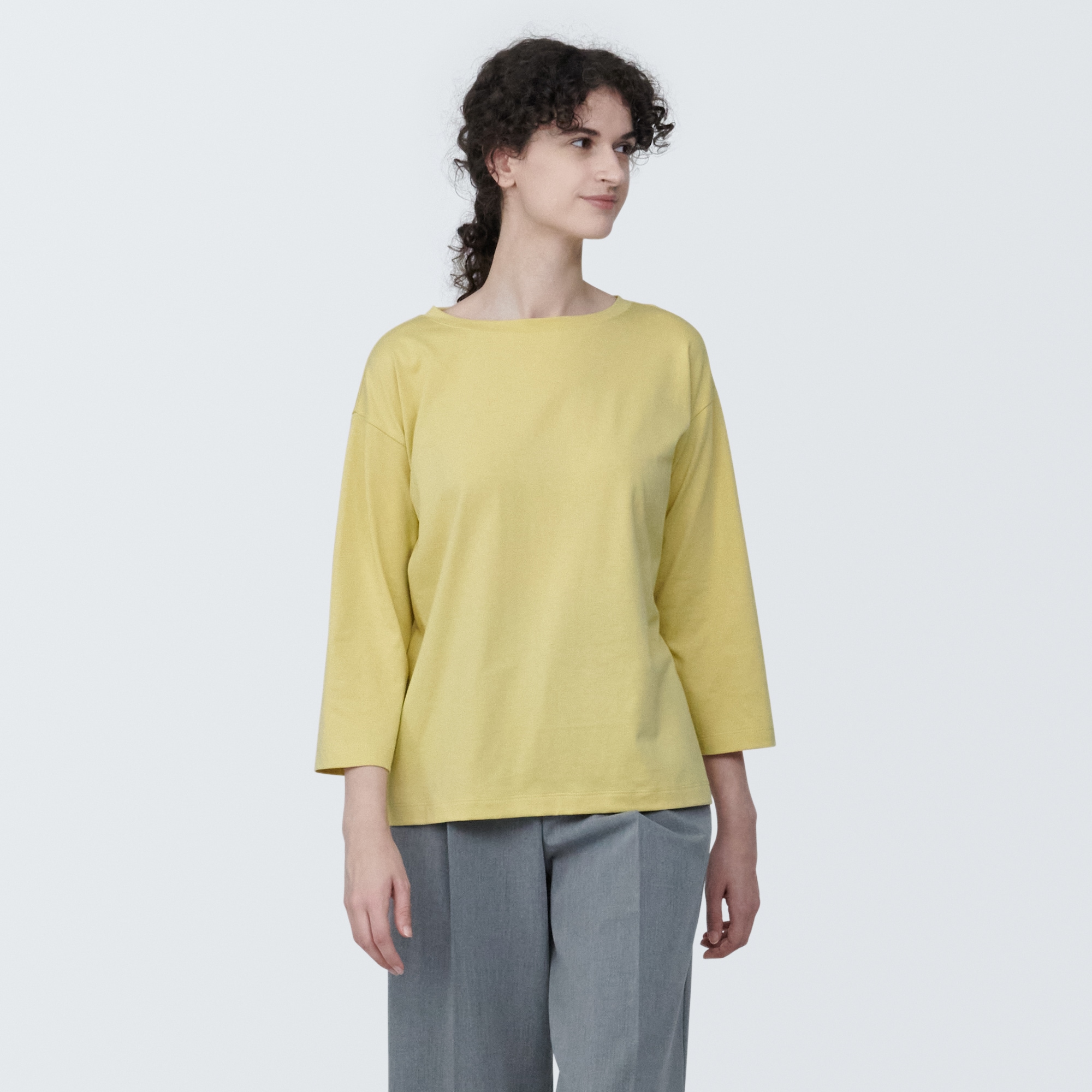 婦人　天竺編みボートネック七分袖Ｔシャツ