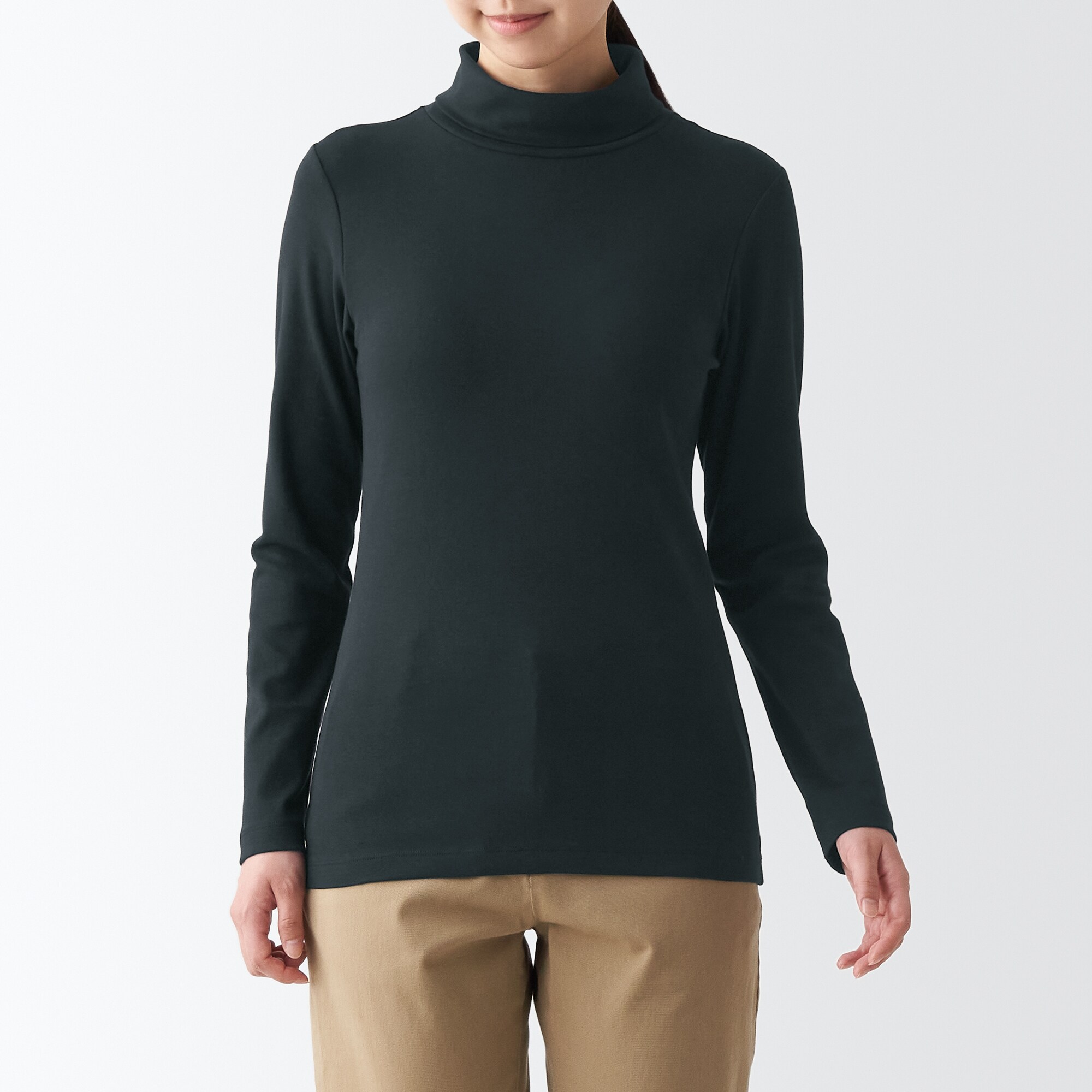 ストレッチフライス編みタートルネック長袖Ｔシャツ